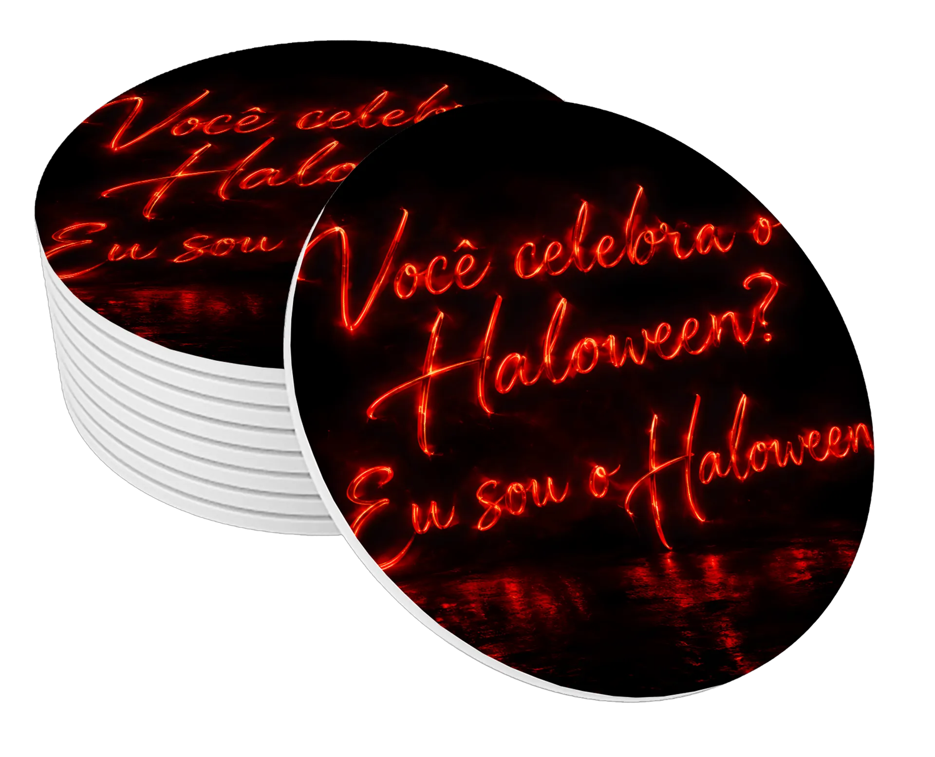 Porta-copo Halloween Tipografia Neon Vermelha MDF - Imagem 1
