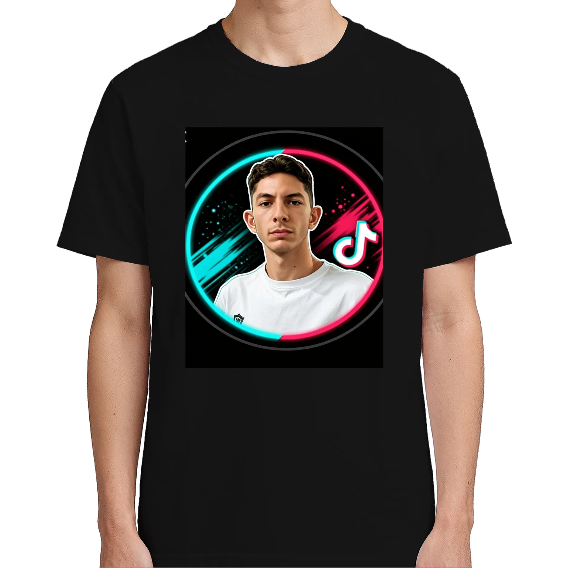 Camiseta Personagem TikTok Neon Azul Vermelho 100% Algodão de Manoecorpus — imagem 4 de 6