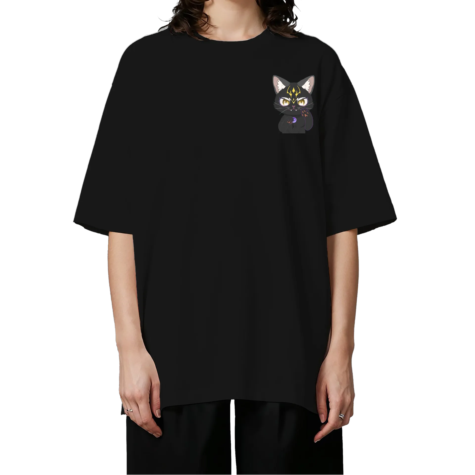 Camiseta Oversized Gato Astral Preto 100% Algodão de Lady Siam — imagem 3 de 6