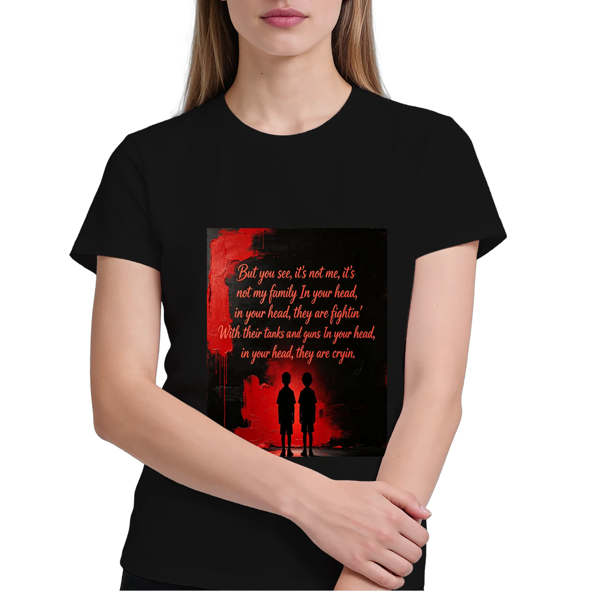 Camiseta Silhuetas Crianças Vermelho 100% Algodão - Imagem 3