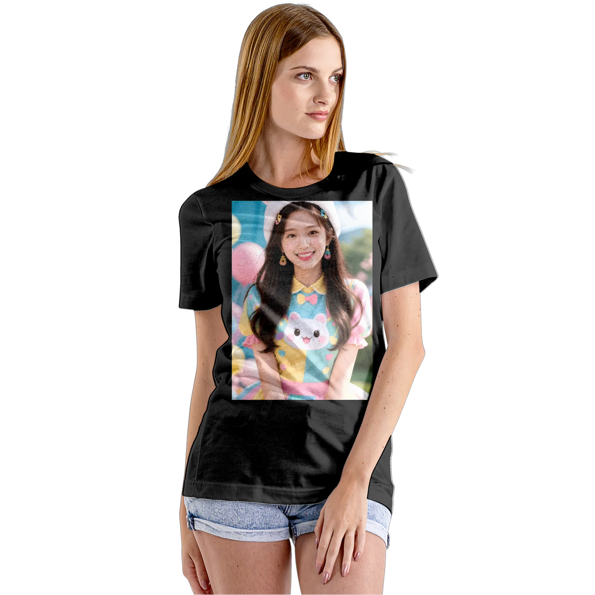Camiseta Babylook Garota com Touca de Urso 100% Algodão - Imagem 5