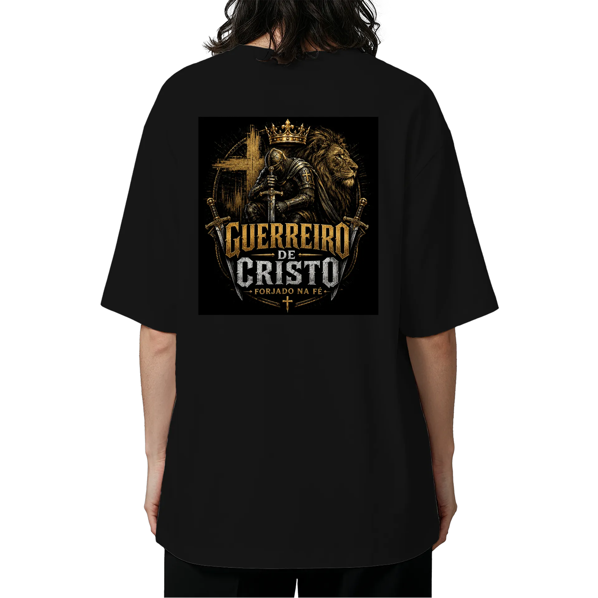 Camiseta Oversized Guerreiro de Cristo Preto 100% Algodão - Imagem 5