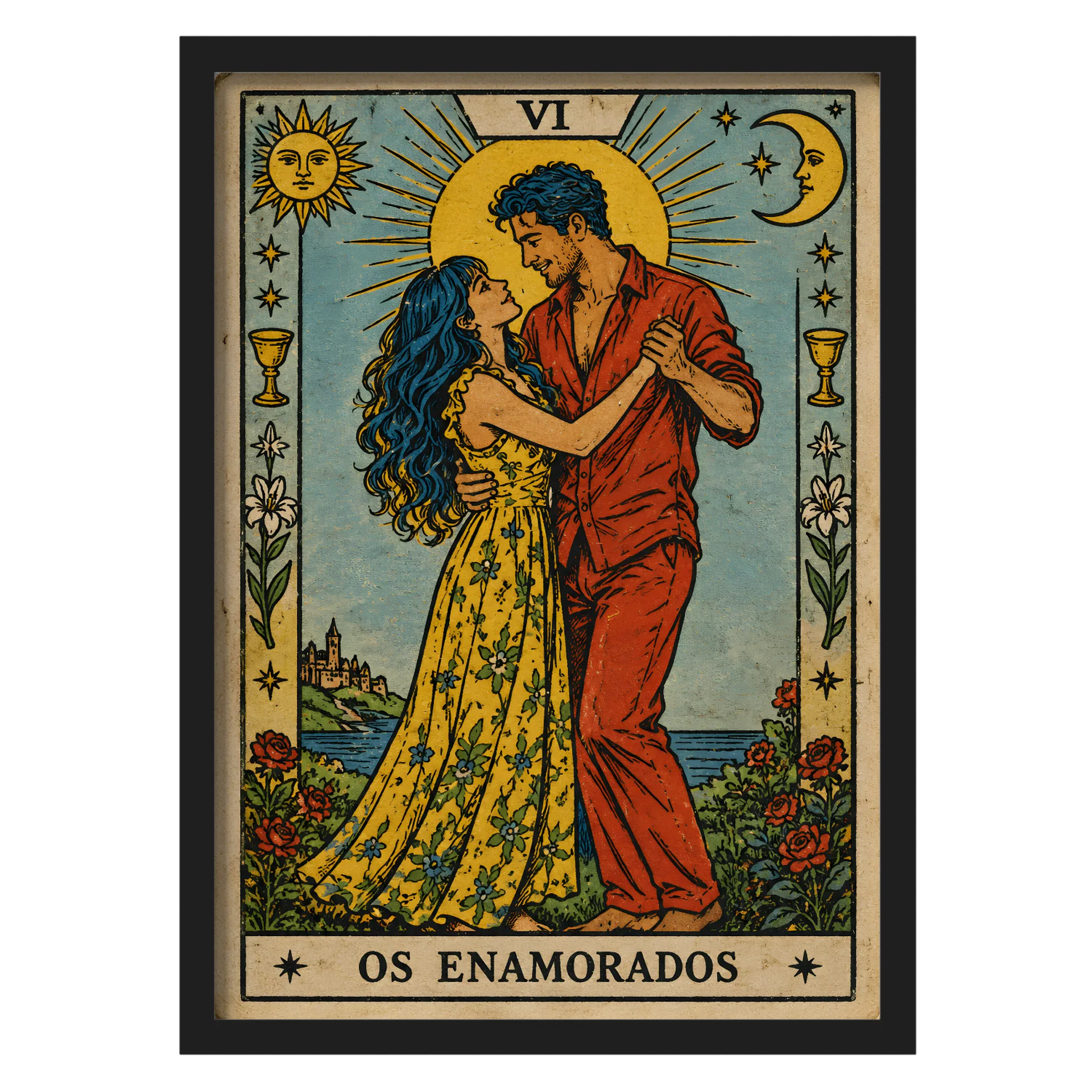 Quadro Os Enamorados Estampa Tons Mostruários A3 com Vidro - Imagem 1