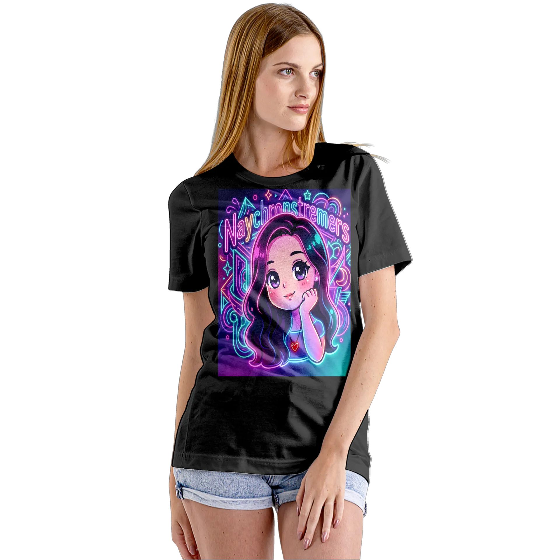 Camiseta Babylook Naychronstreamer Cartoon Neon 100% Algodão - Imagem 5