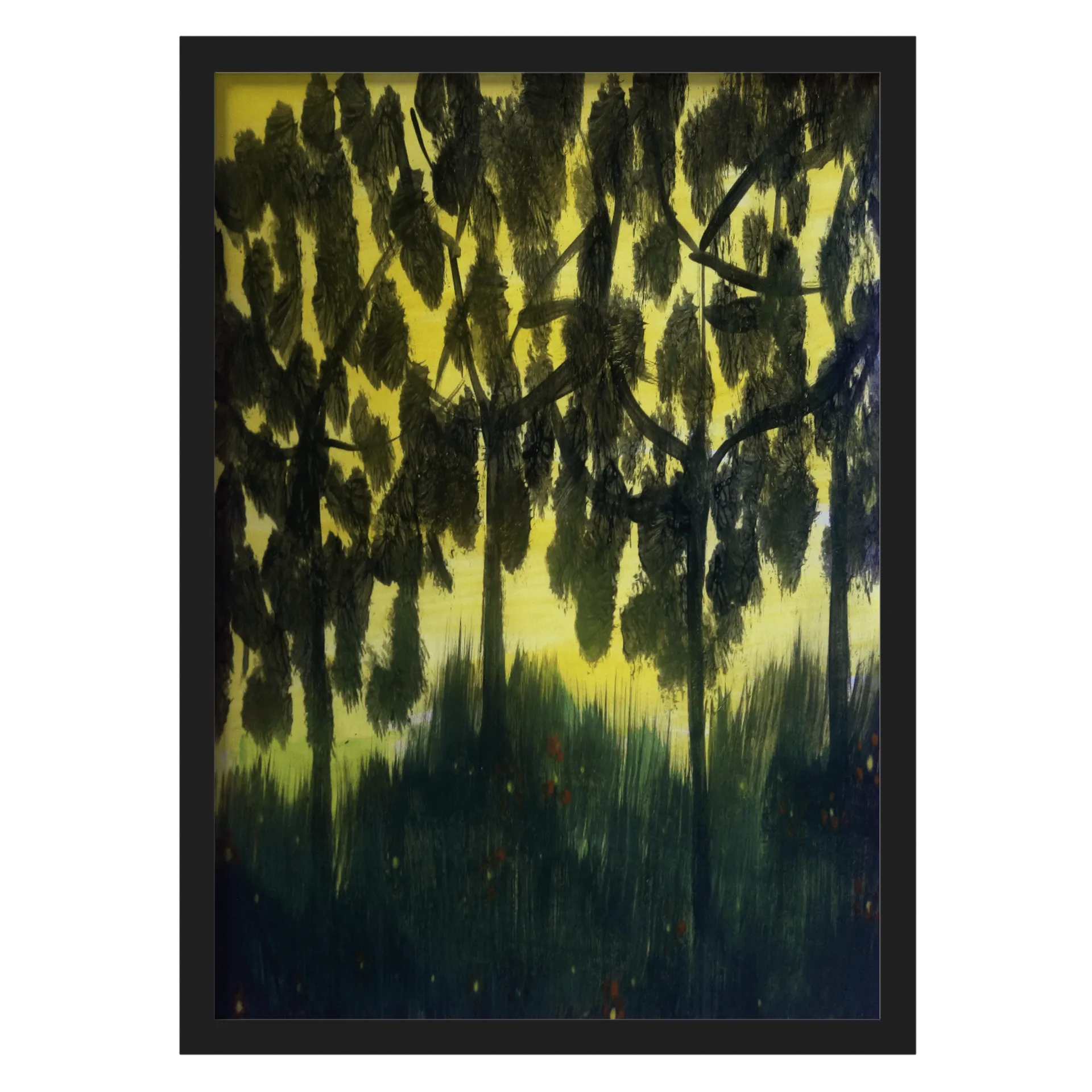 Quadro Paisagem de Árvores Pintura A3 com Vidro - Imagem 1