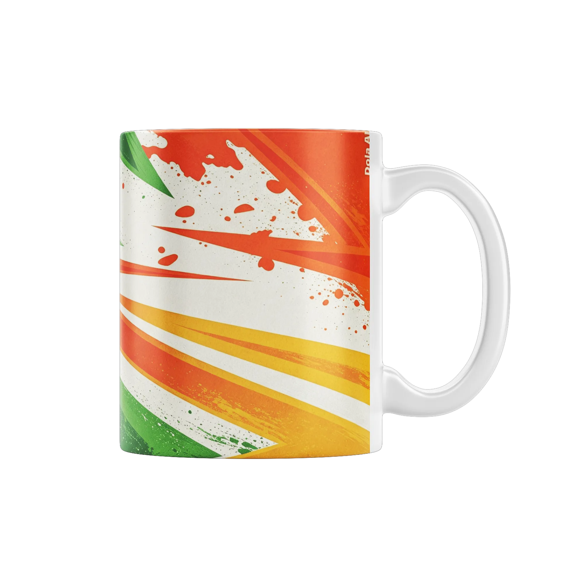 Caneca Cerâmica Estampa Abstrata Verde Laranja 325ml - Imagem 1