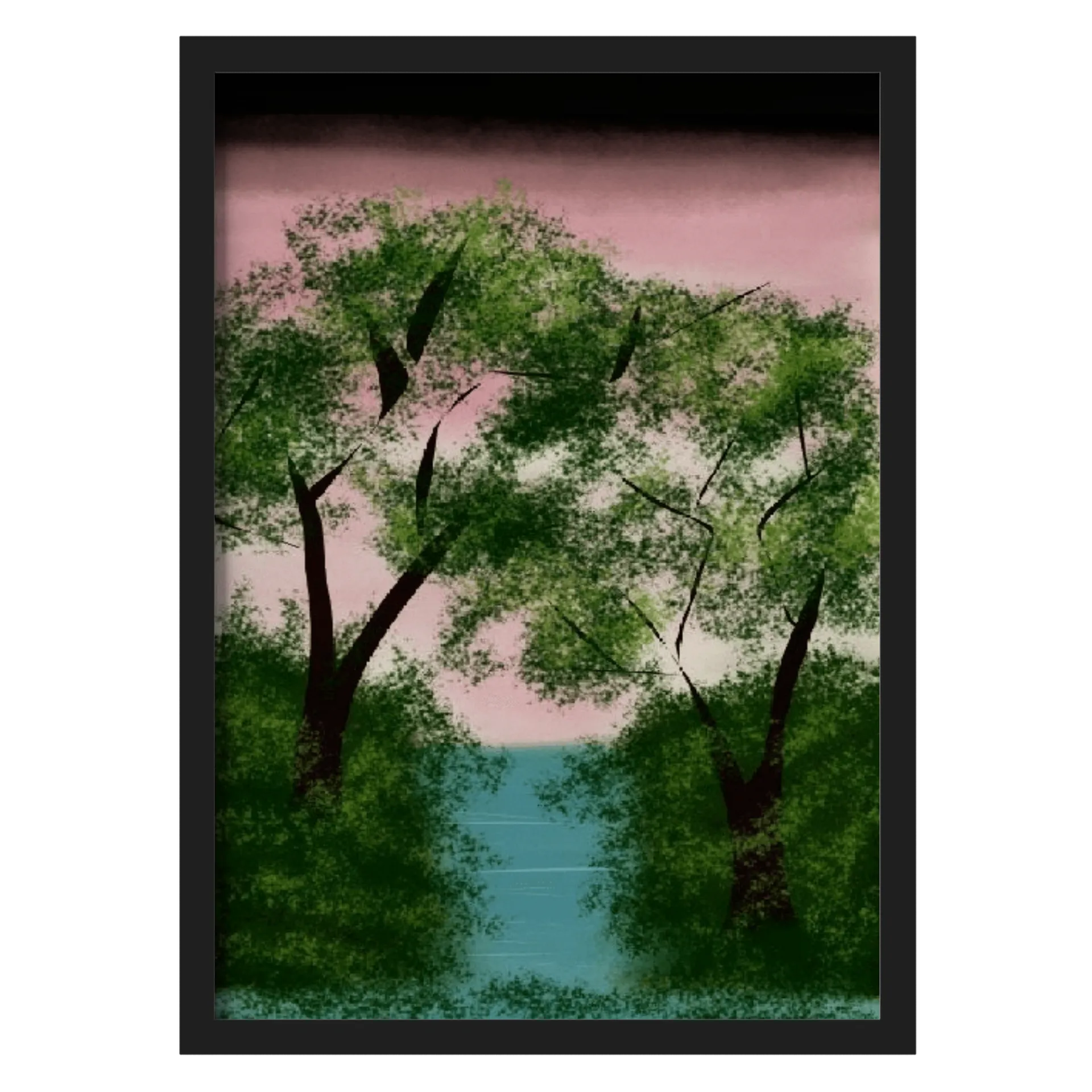 Quadro Paisagem de Lago entre Árvores Arte Texturizada A3 - Imagem 1
