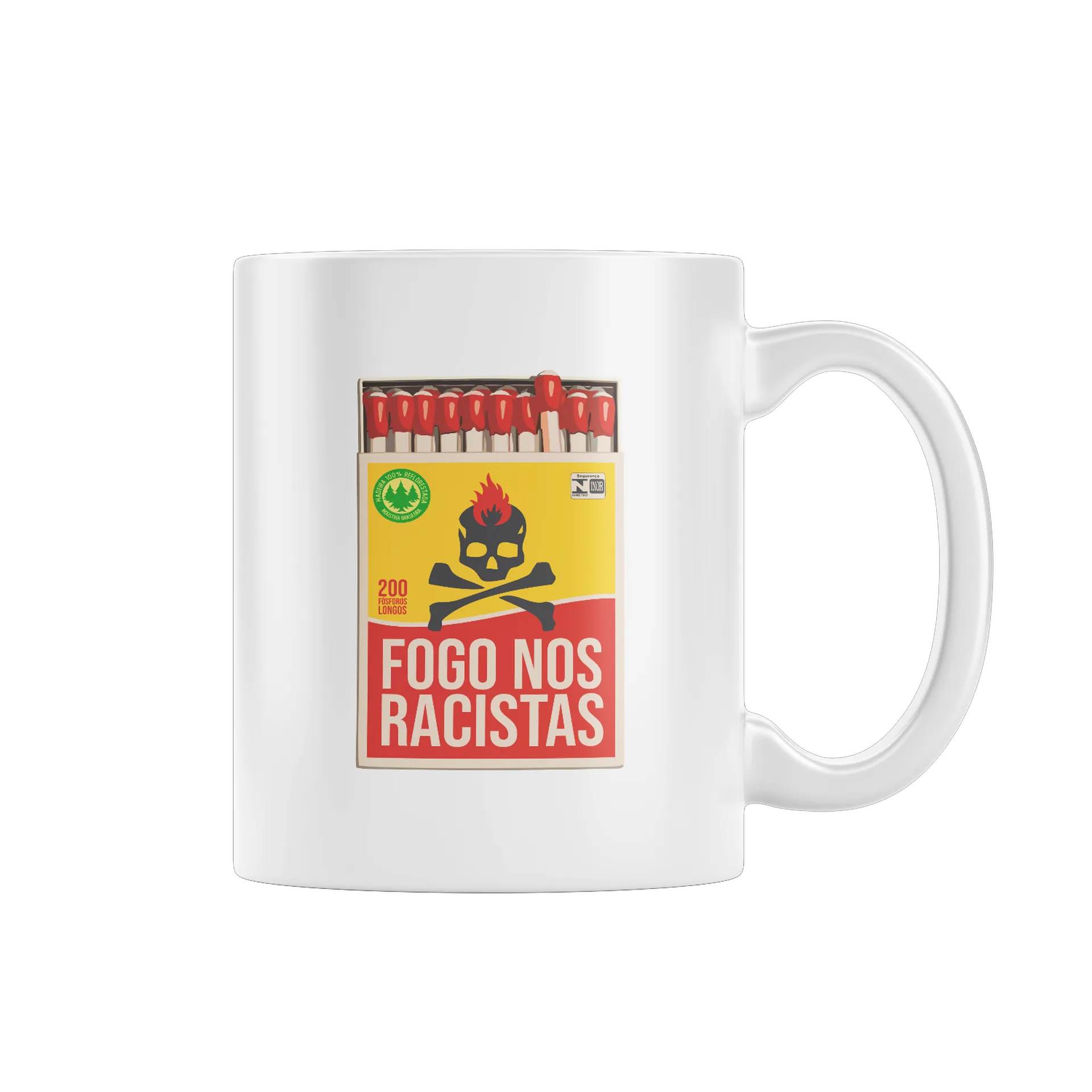 Caneca Porcelana Estampa Fogo Nos Racistas 325ml - Imagem 1