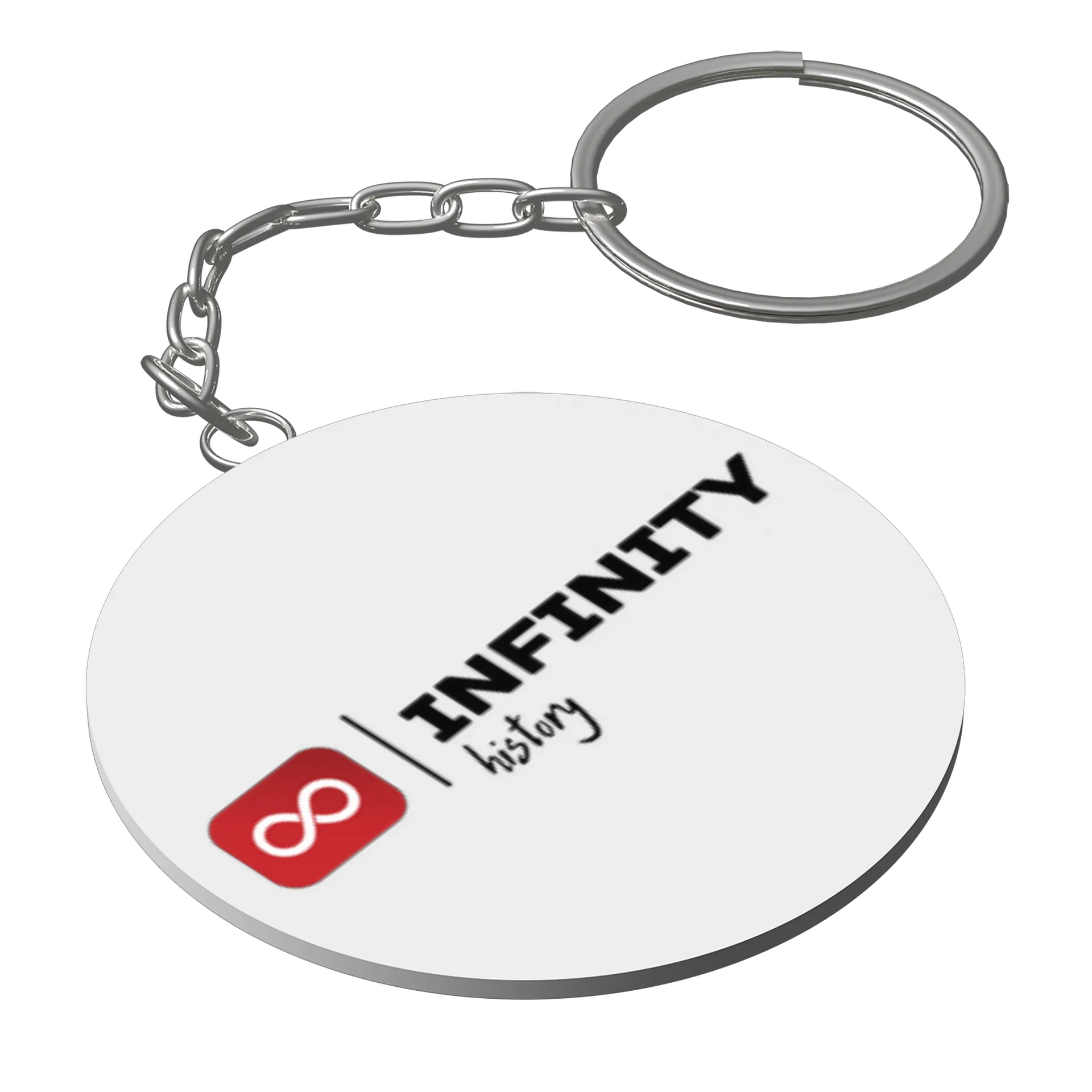 Chaveiro MDF Símbolo do Infinito Branco em Fundo Vermelho de Infinity History — imagem 1 de 3