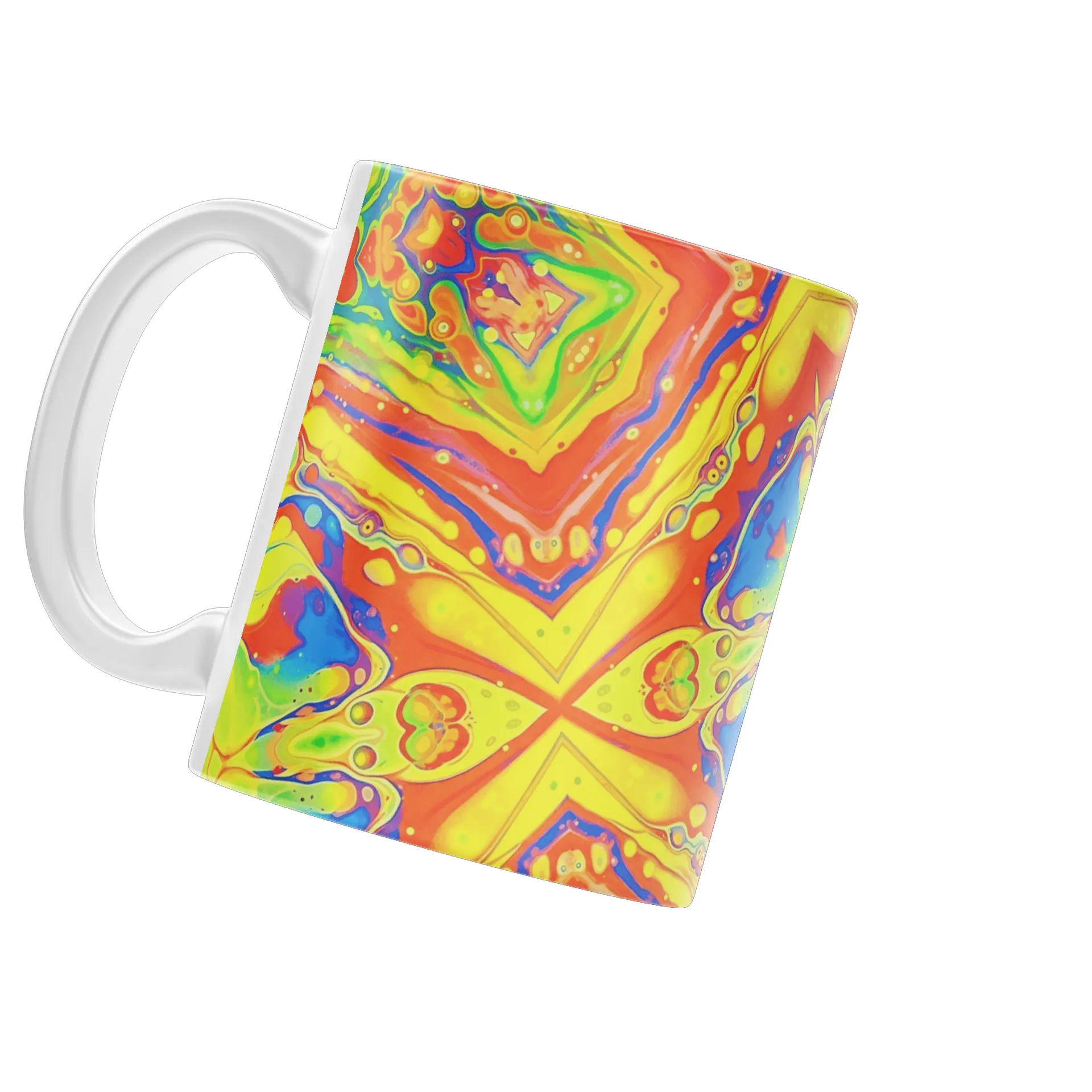 Caneca Laranja Amarelo Azul Estampa Psicodélica 325ml - Imagem 3