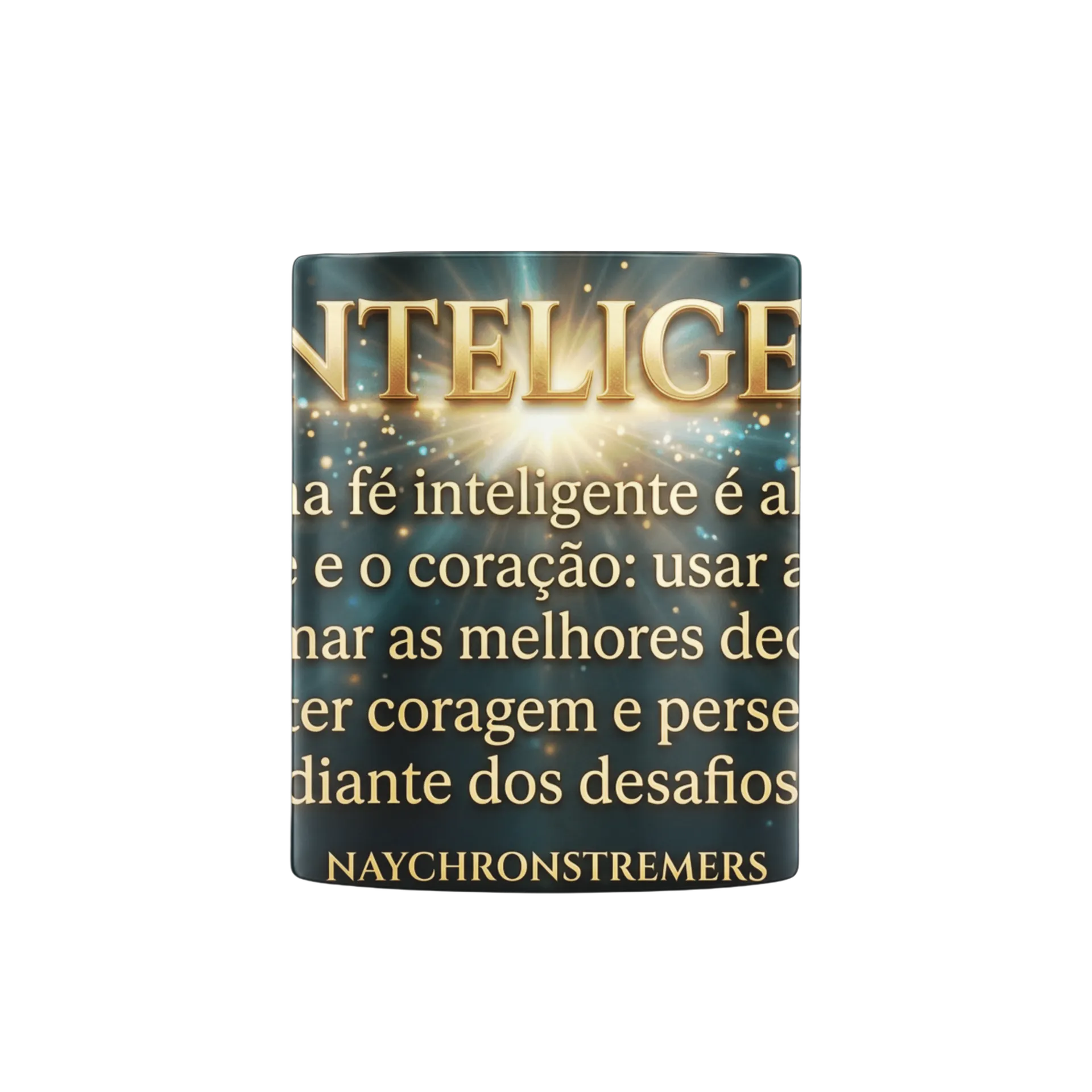 Caneca Fé Inteligente Estampa Tipográfica Dourada 325ml - Imagem 3