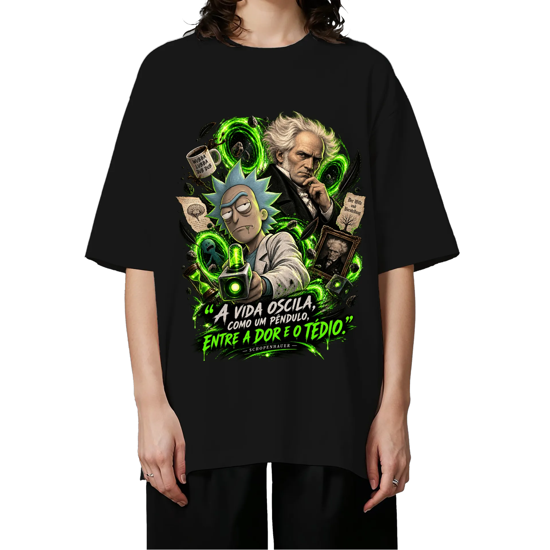 Camiseta Oversized Rick e Shopenwaher (pessimismo)) de Lpandoca — imagem 3 de 6
