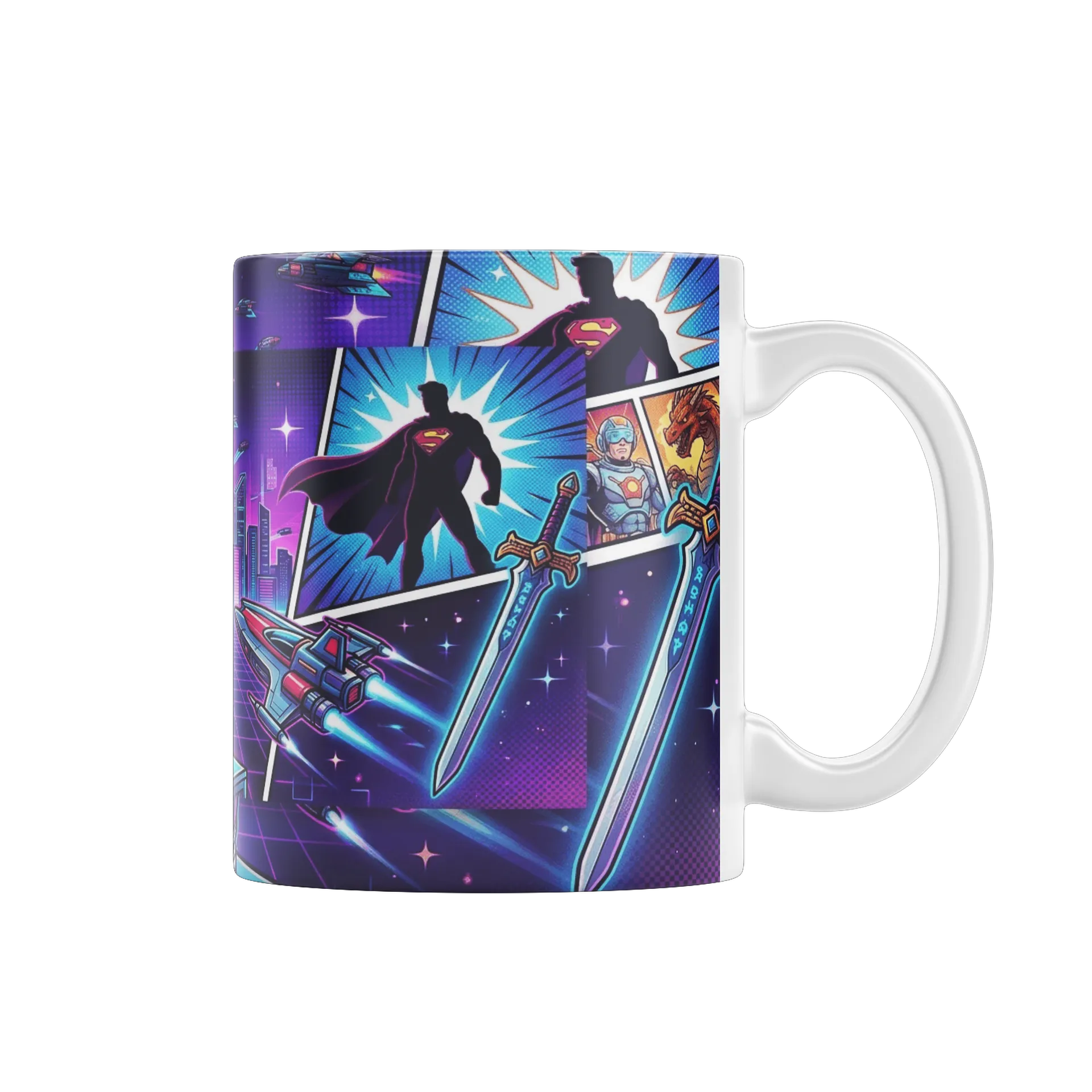 Caneca Geek Cultura Pop Retrô Espaço e Heróis 325ml - Imagem 1