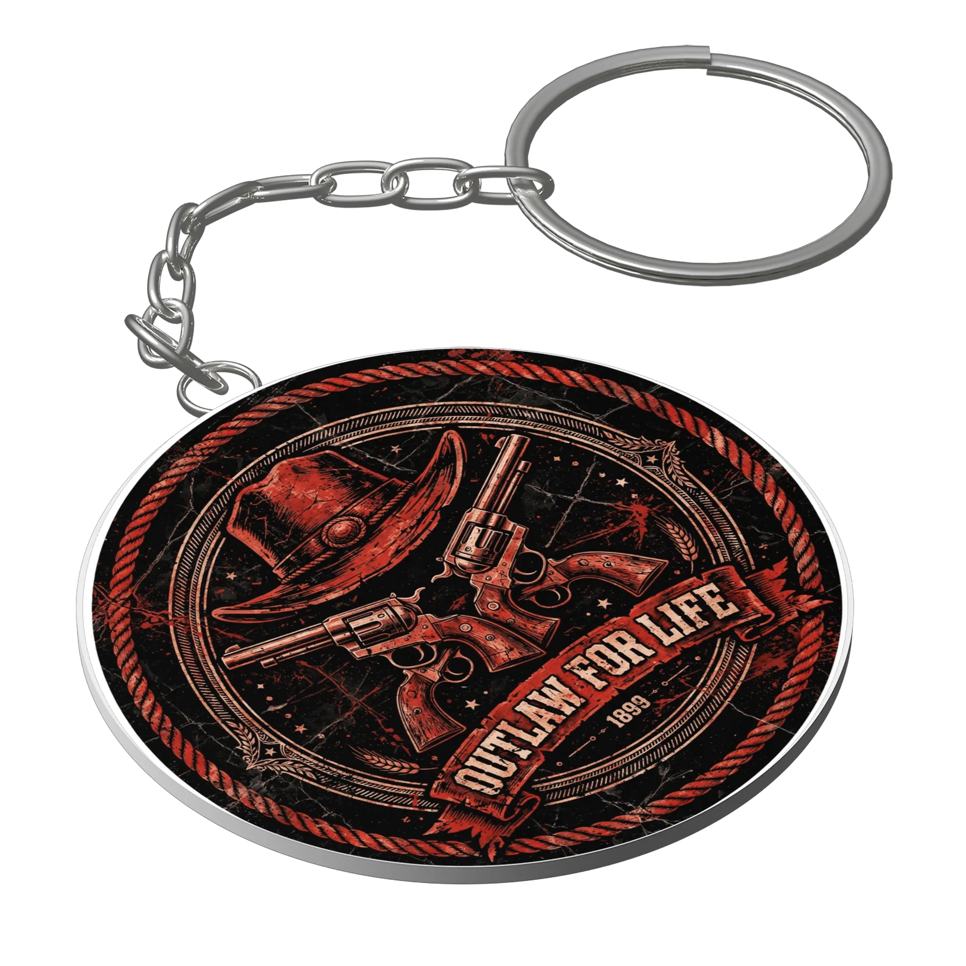 Chaveiro MDF Chapéu de Cowboy e Revólveres Outlaw for Life de gabriel — imagem 1 de 3