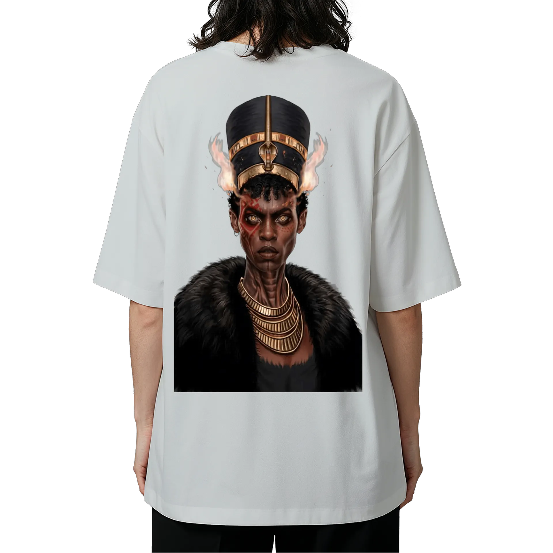 Camiseta Oversized Retrato Egípcio Realista Preto e Dourado - Imagem 6