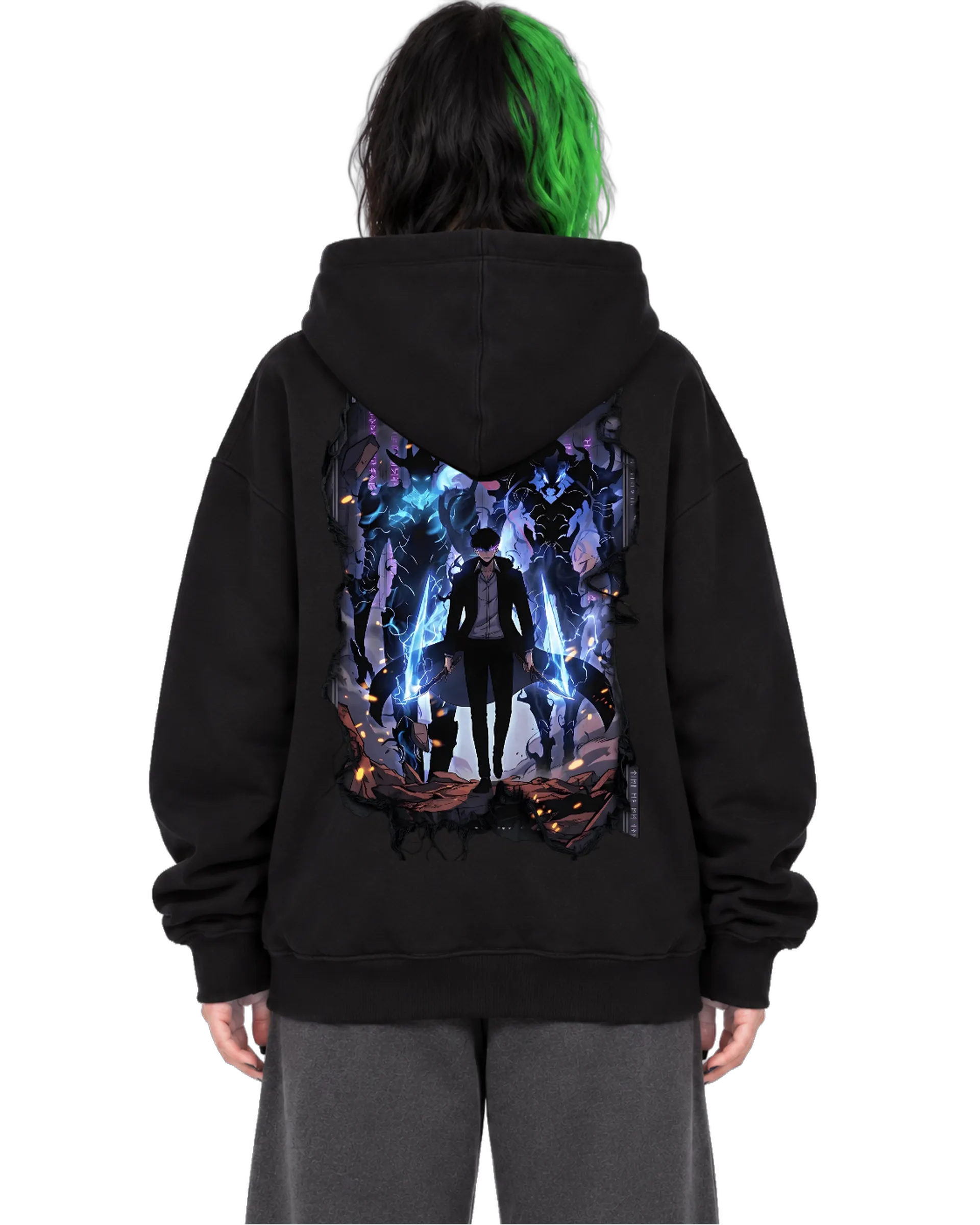 Blusa Moletom Canguru Solo Leveling Monarca das Sombras Azul - Imagem 2