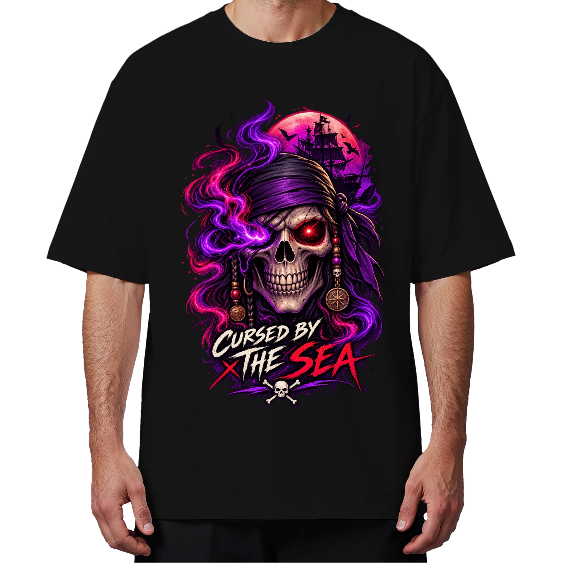 Camiseta Oversized Cursed by the Sea - Esqueleta - Imagem 4