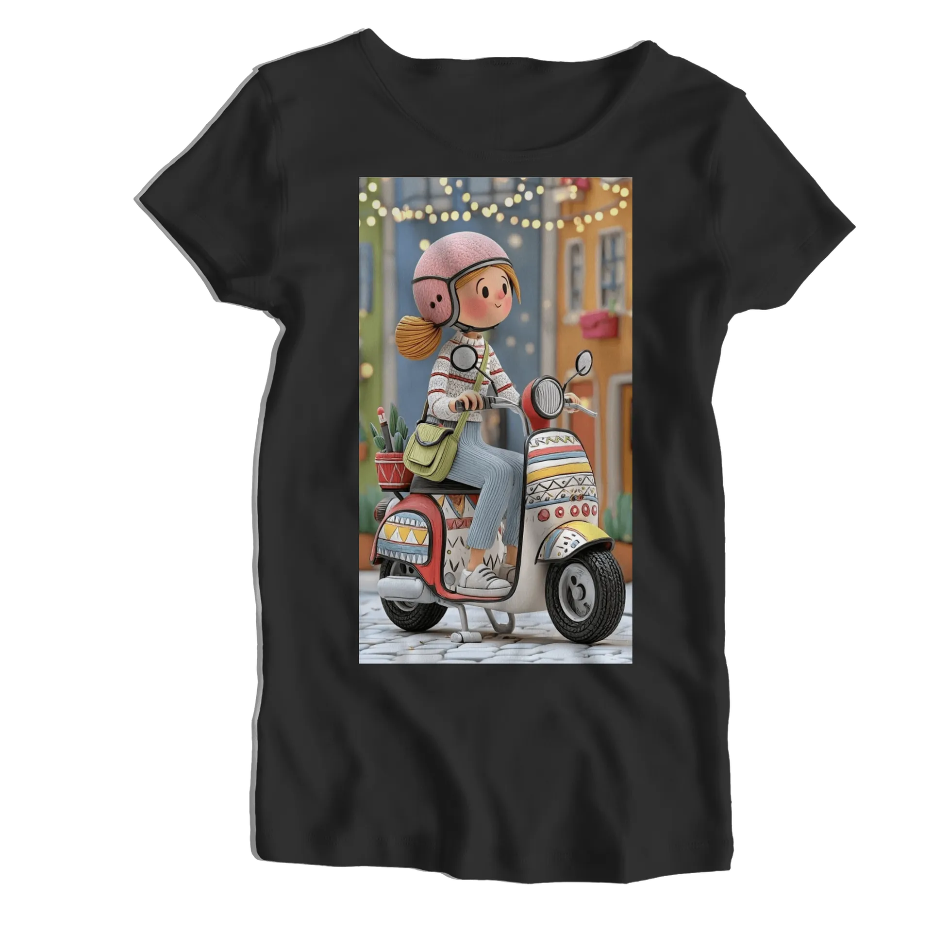 Camiseta Babylook Menina de Capacete em Scooter Cartoon - Imagem 1