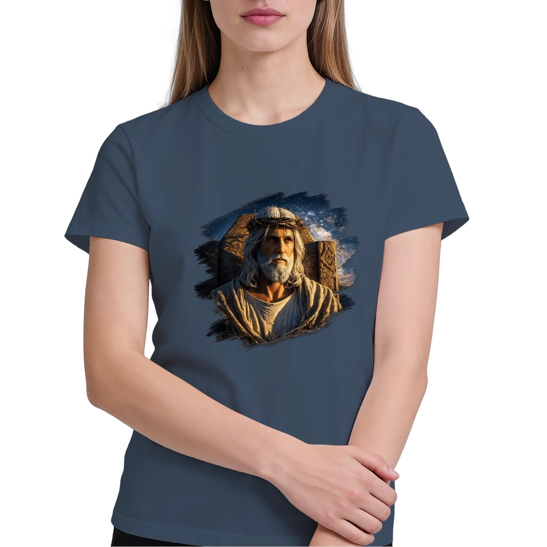 Camiseta Estampa Jesus Coroa Espinhos 100% Algodão - Imagem 4