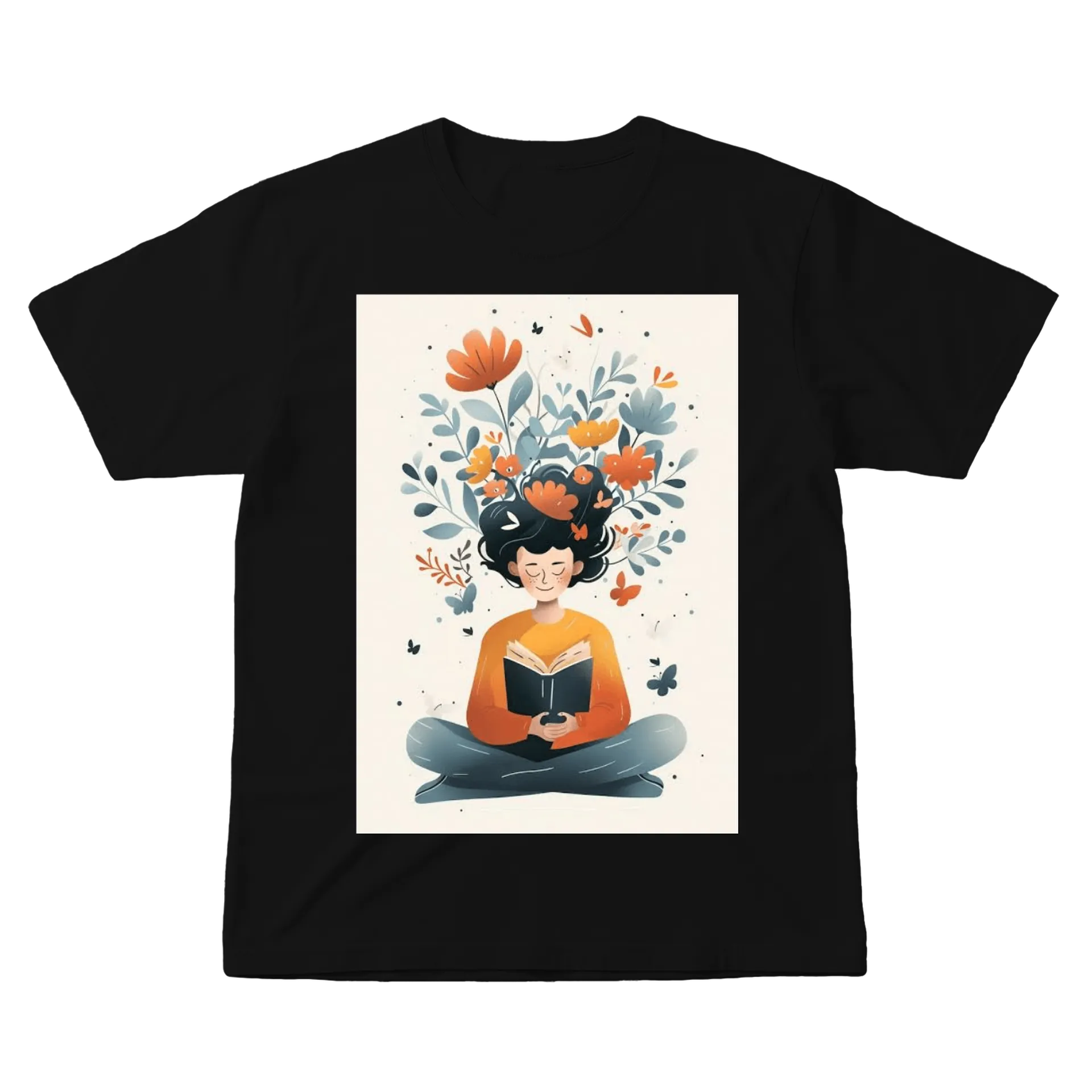 Camiseta Ilustração Flores e Borboletas 100% Algodão - Imagem 1