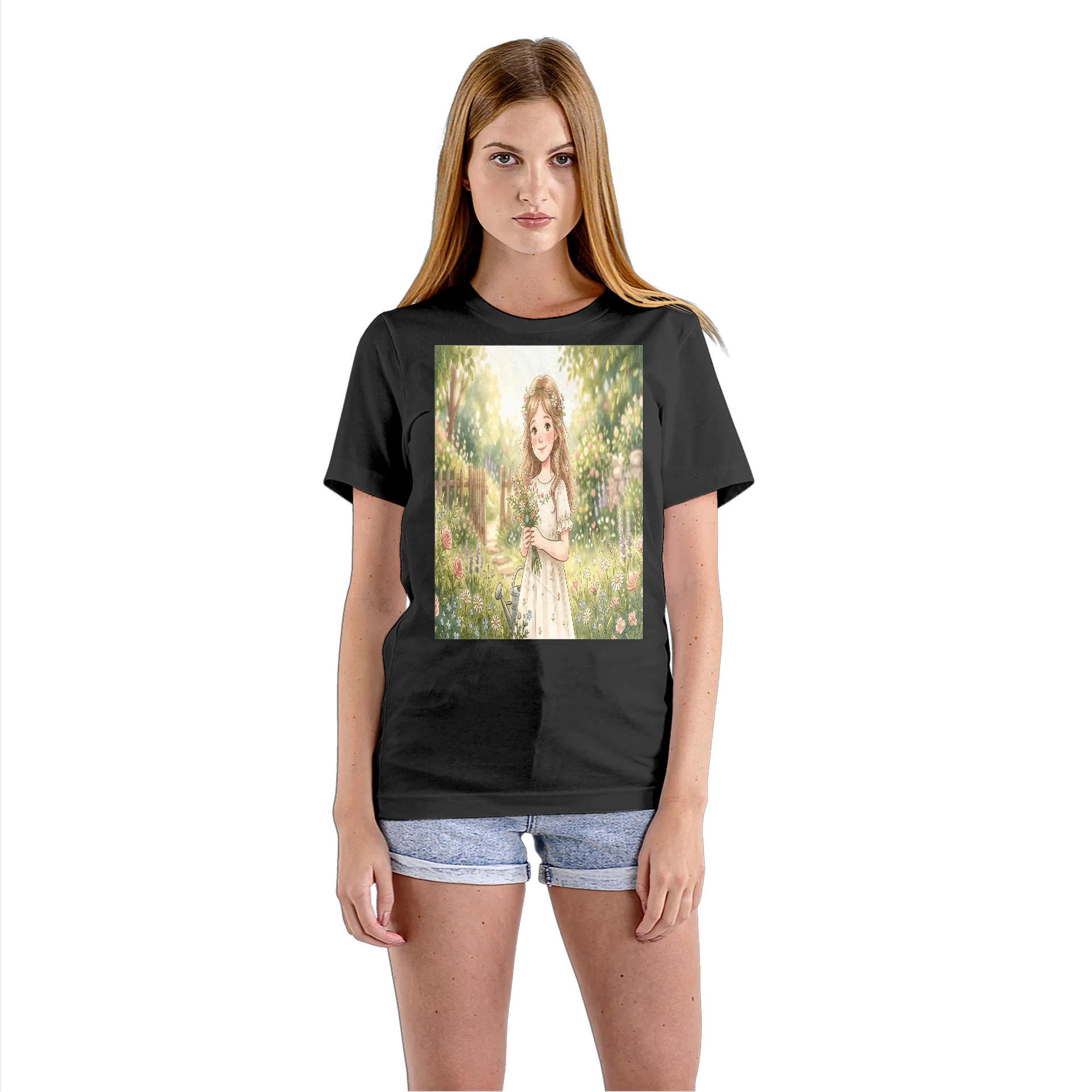 Camiseta Babylook Menina Ilustrada Jardim Florido 100% - Imagem 3