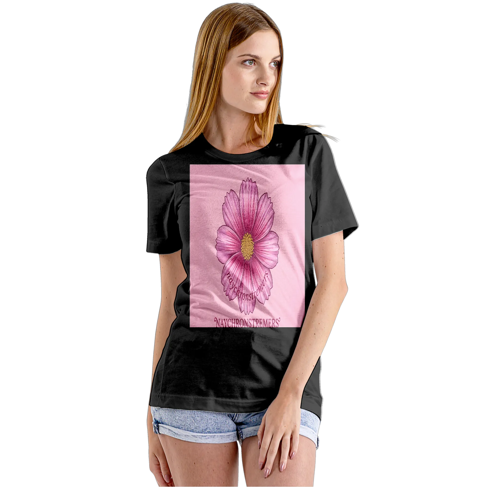 Camiseta Babylook Flor Rosa Naychronstreamers 100% Algodão - Imagem 5