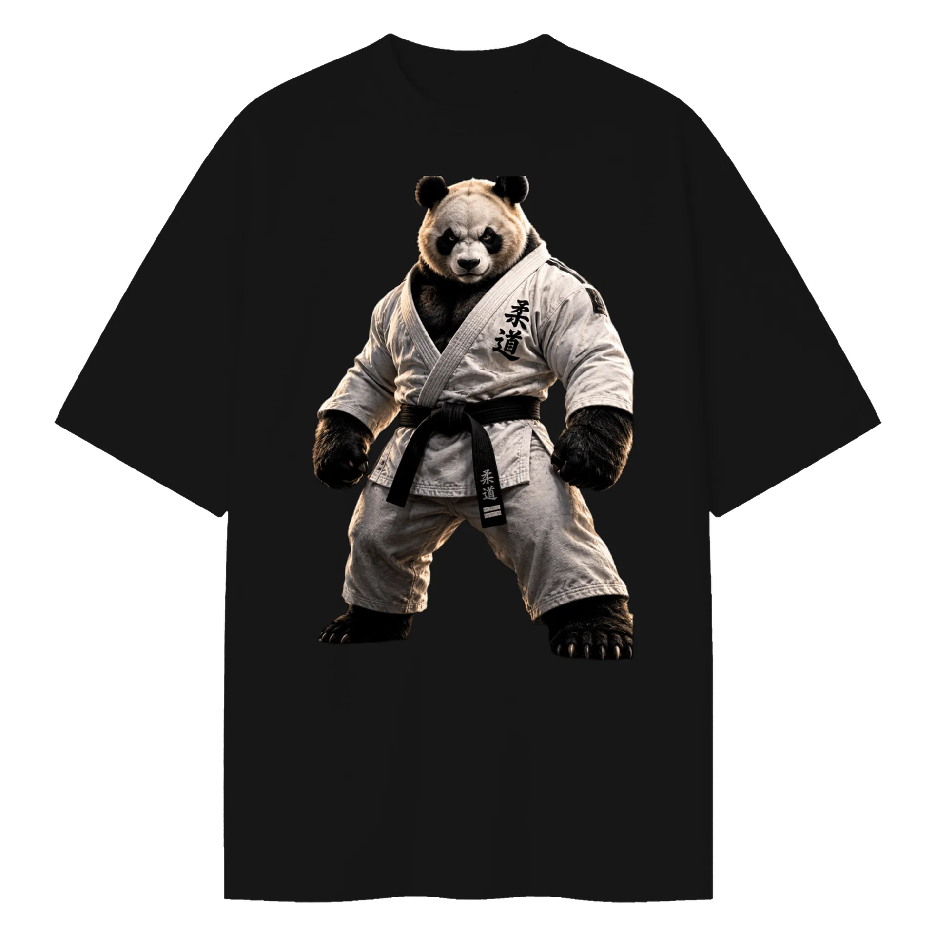 Camiseta Oversized Panda Lutador de Judô Realista preta - Imagem 1