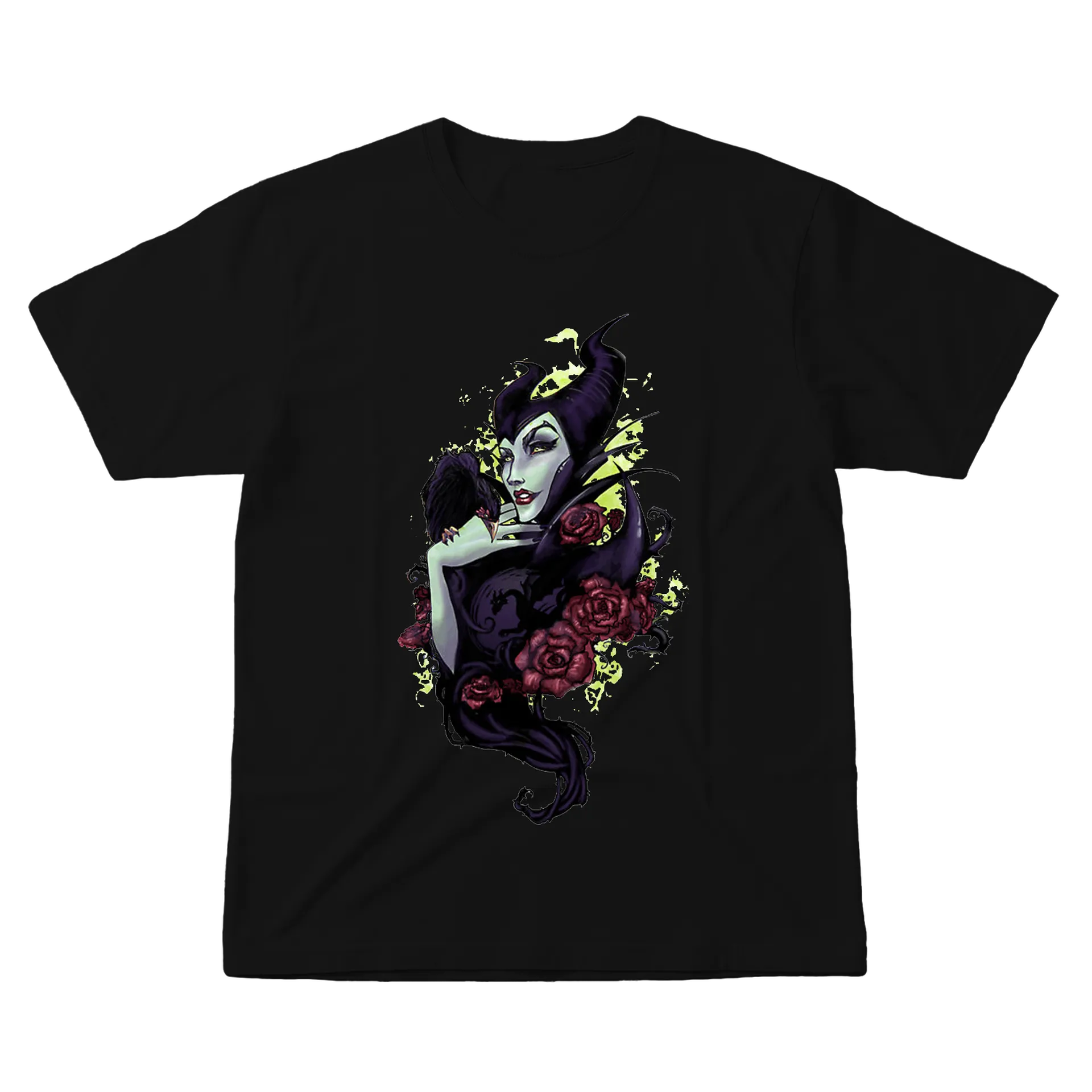 Camiseta Malévola com Corvo e Rosas 100% Algodão - Imagem 1