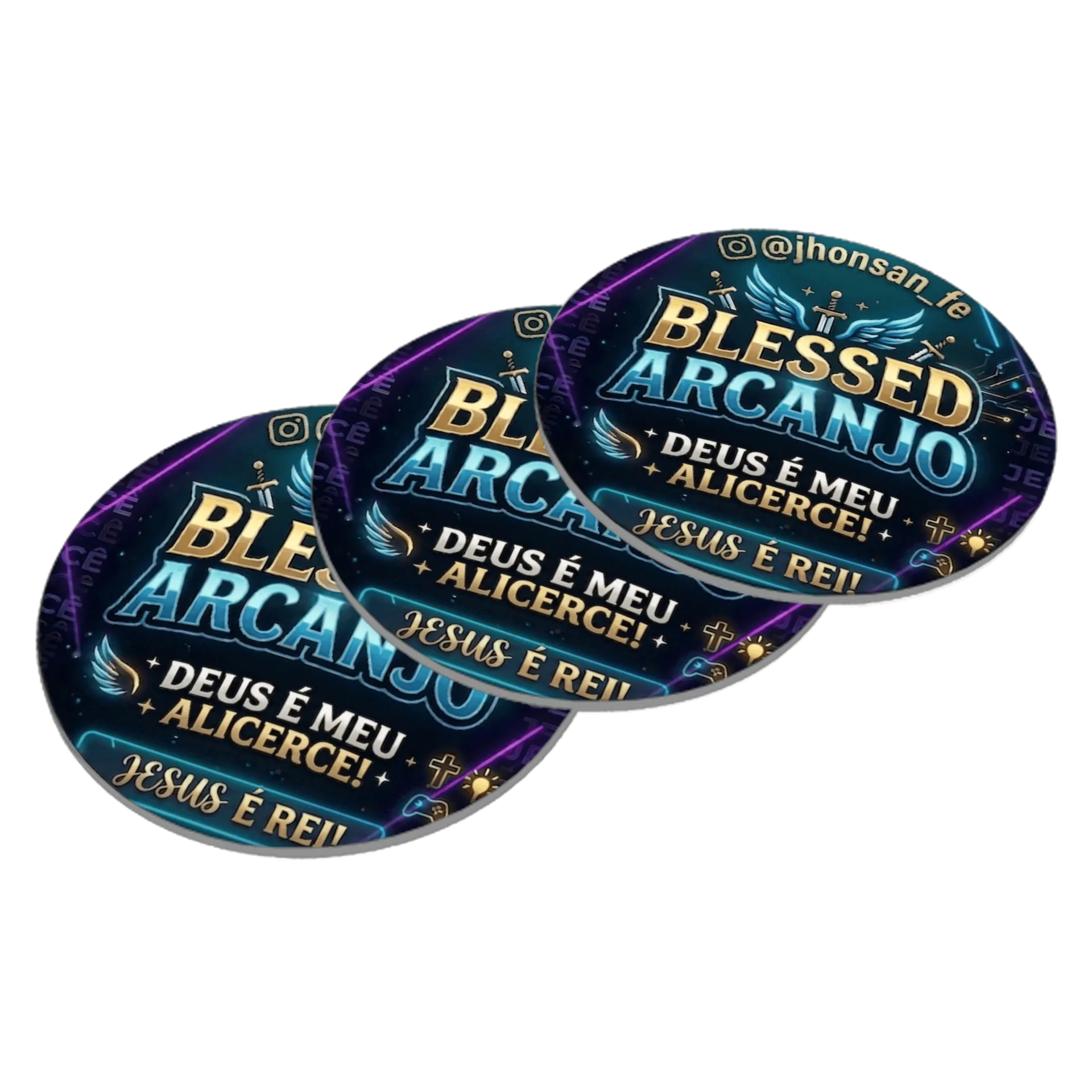 Porta-copo MDF Blessed Arcanjo Deus é Meu Alicerce de Arcanjo Blessed