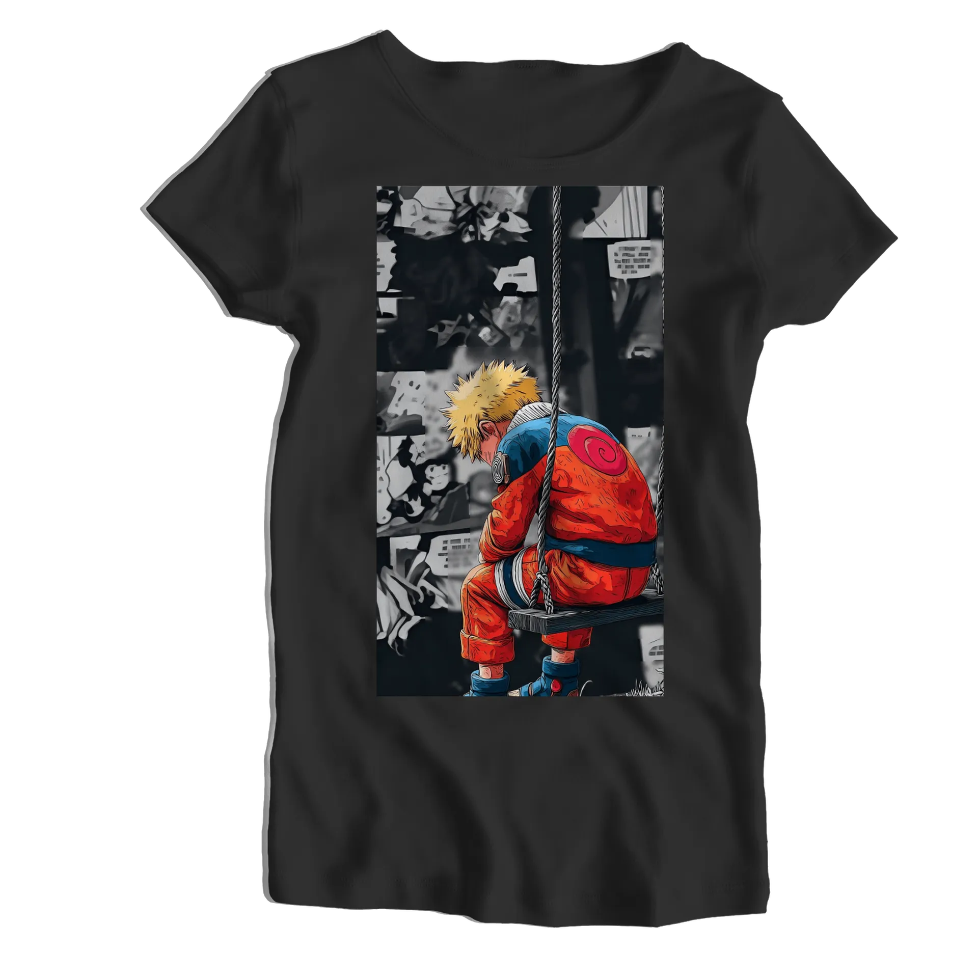 Camiseta Babylook Naruto Sentado em Balanço 100% Algodão - Imagem 1