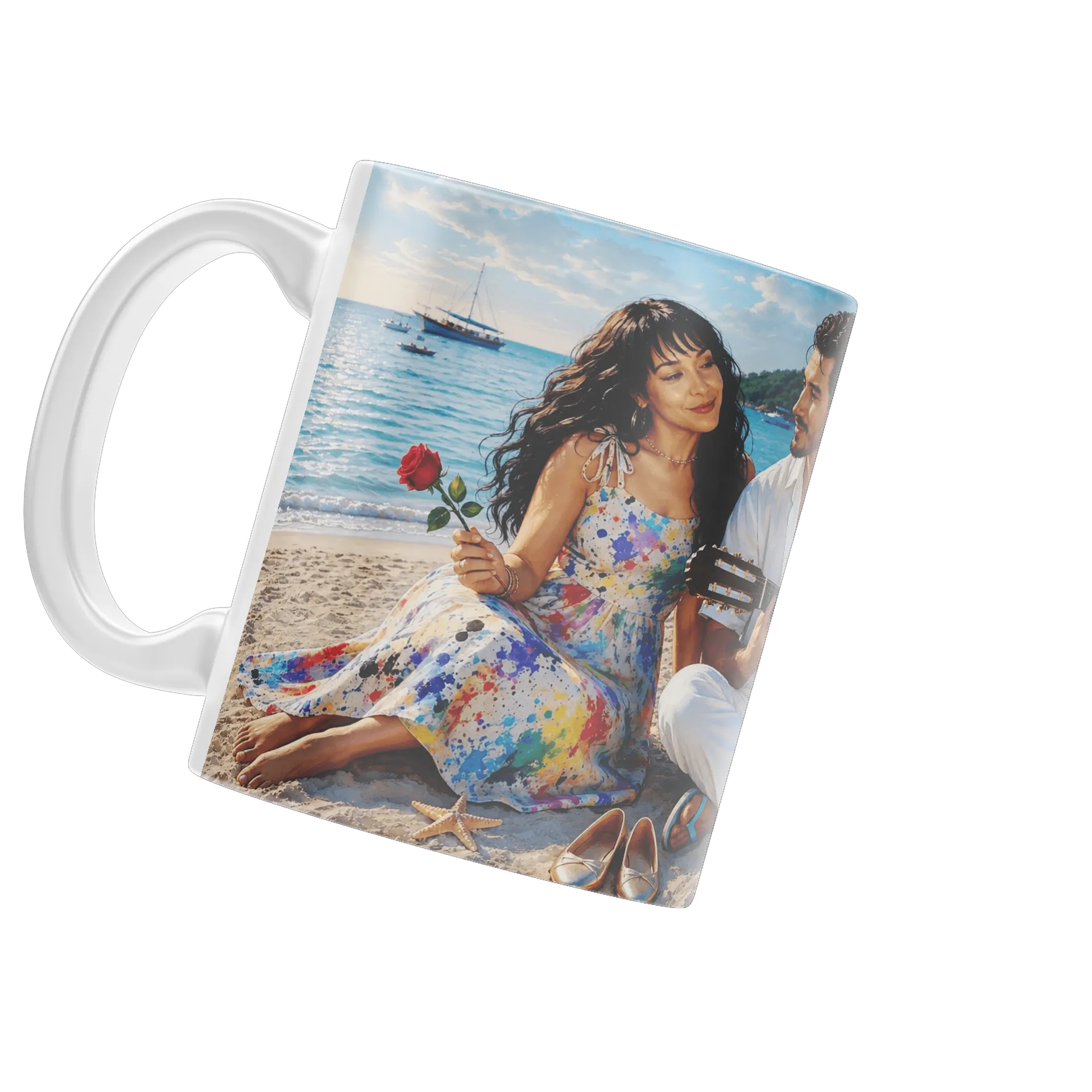 Caneca Porcelana Casal Violão Praia 325ml - Imagem 4