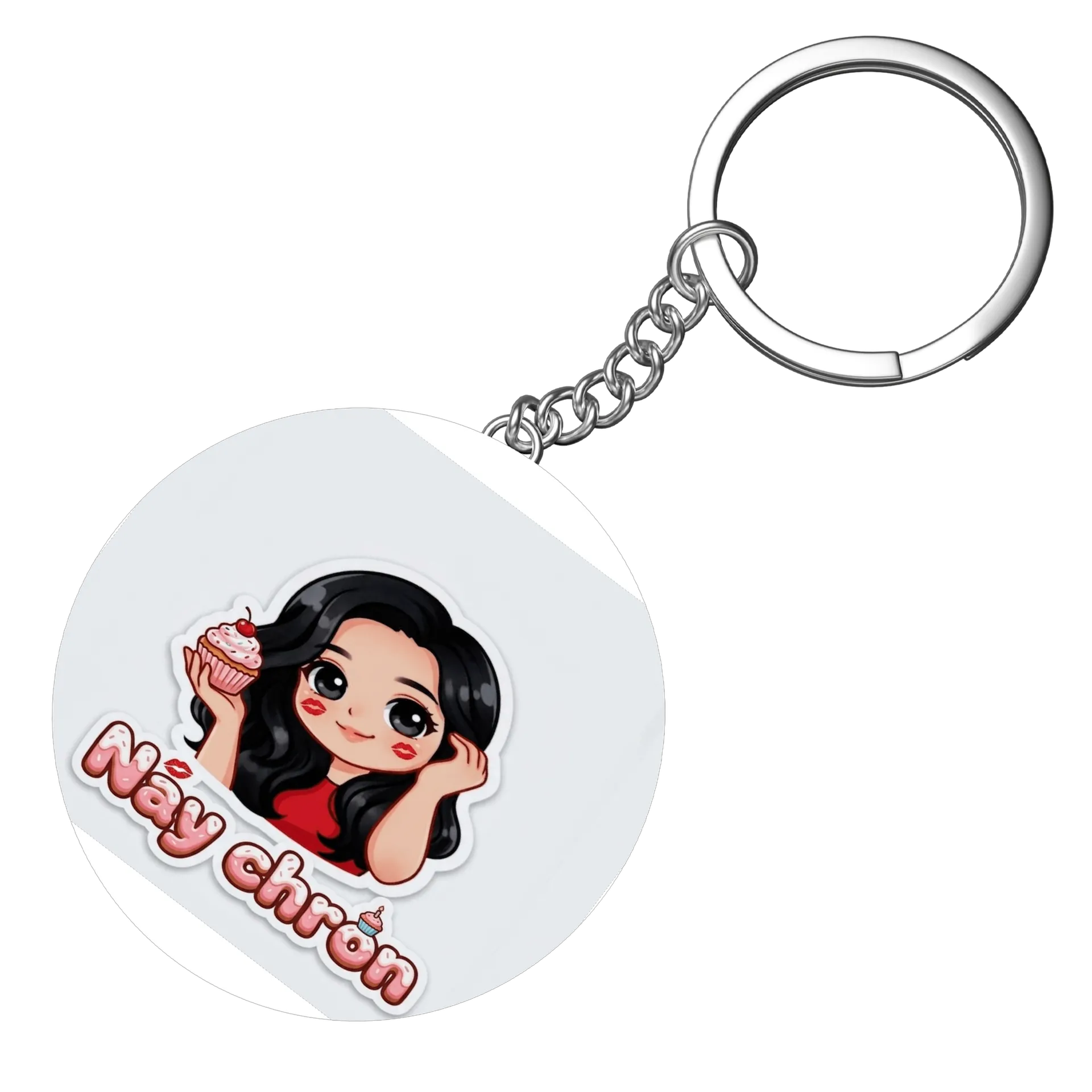 Chaveiro MDF Menina Cartoon com Cupcake e Nome Nay Chron - Imagem 3