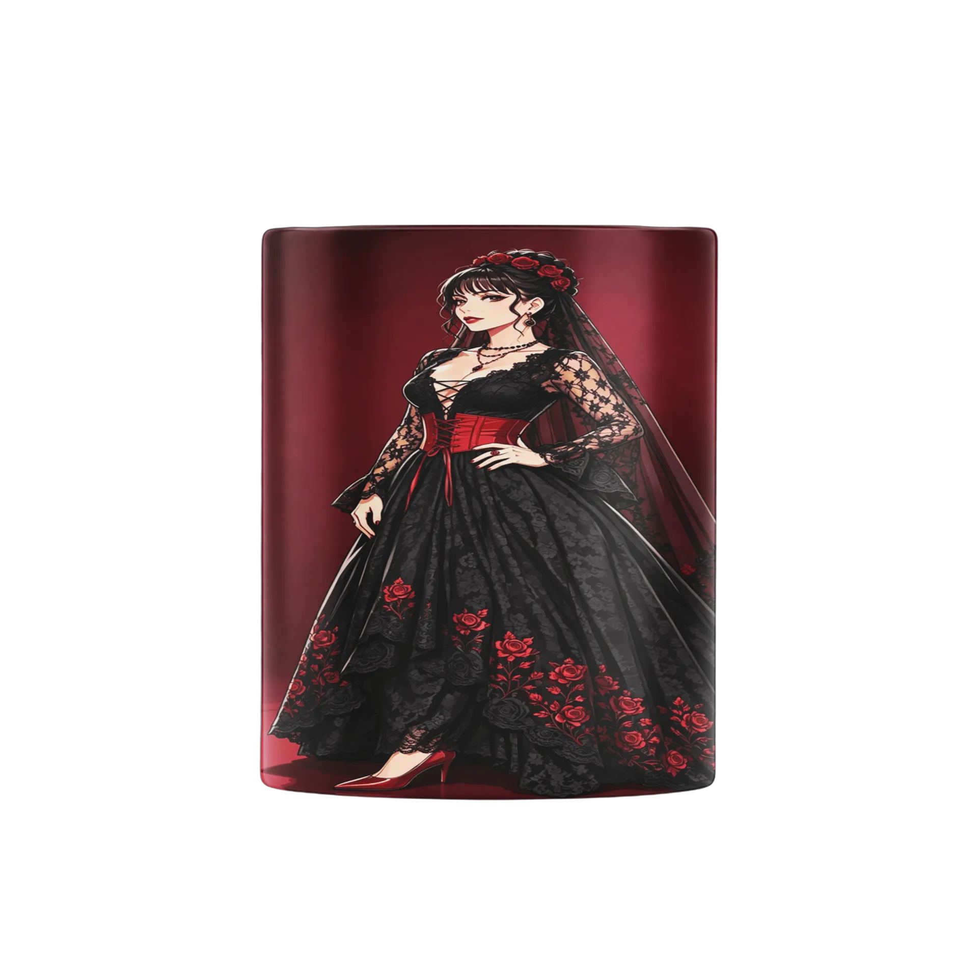 Caneca Ilustração Garota de Vestido Preto com Rosas 325ml - Imagem 3