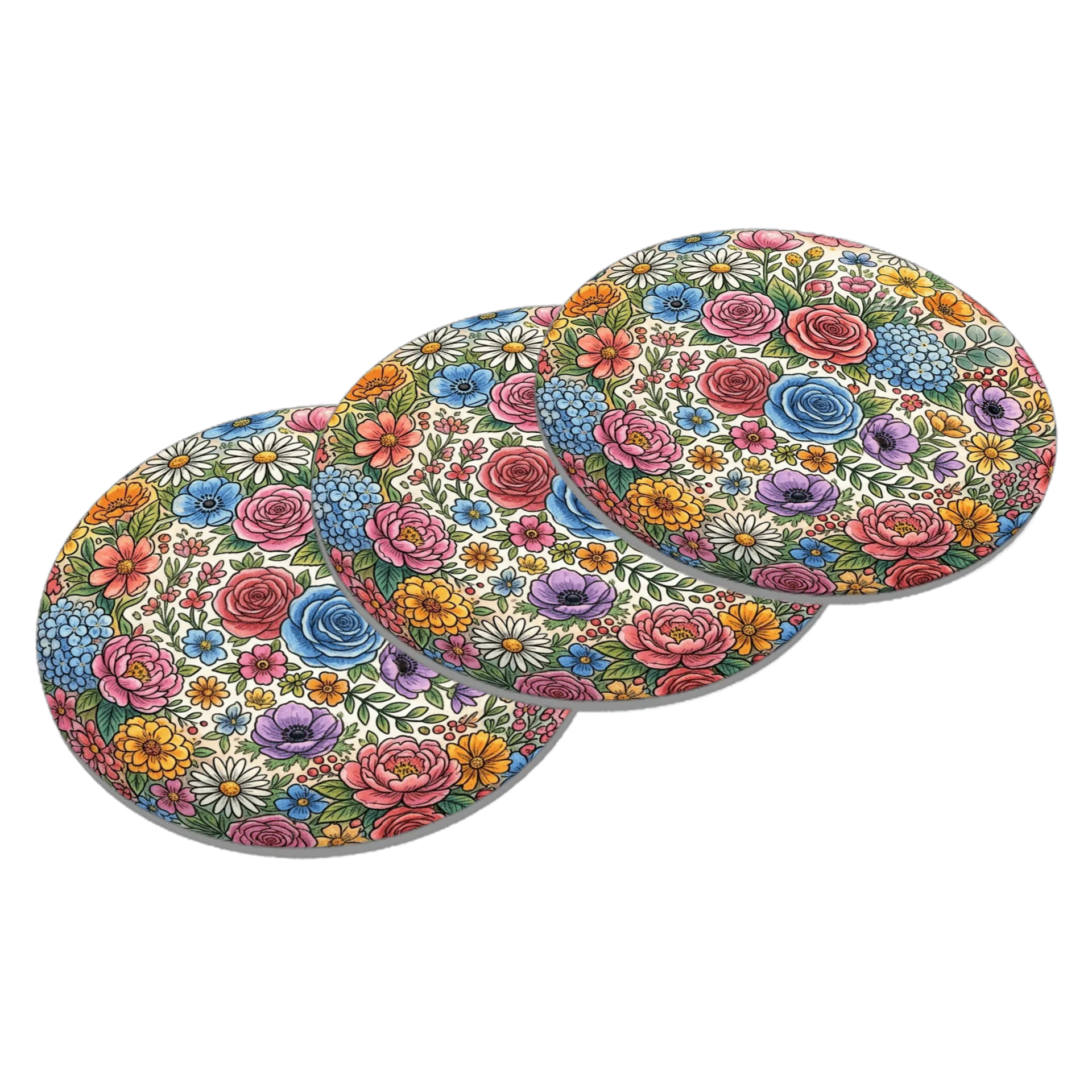 Porta-copo Estampa Floral Colorida em MDF 10x10cm - Imagem 2
