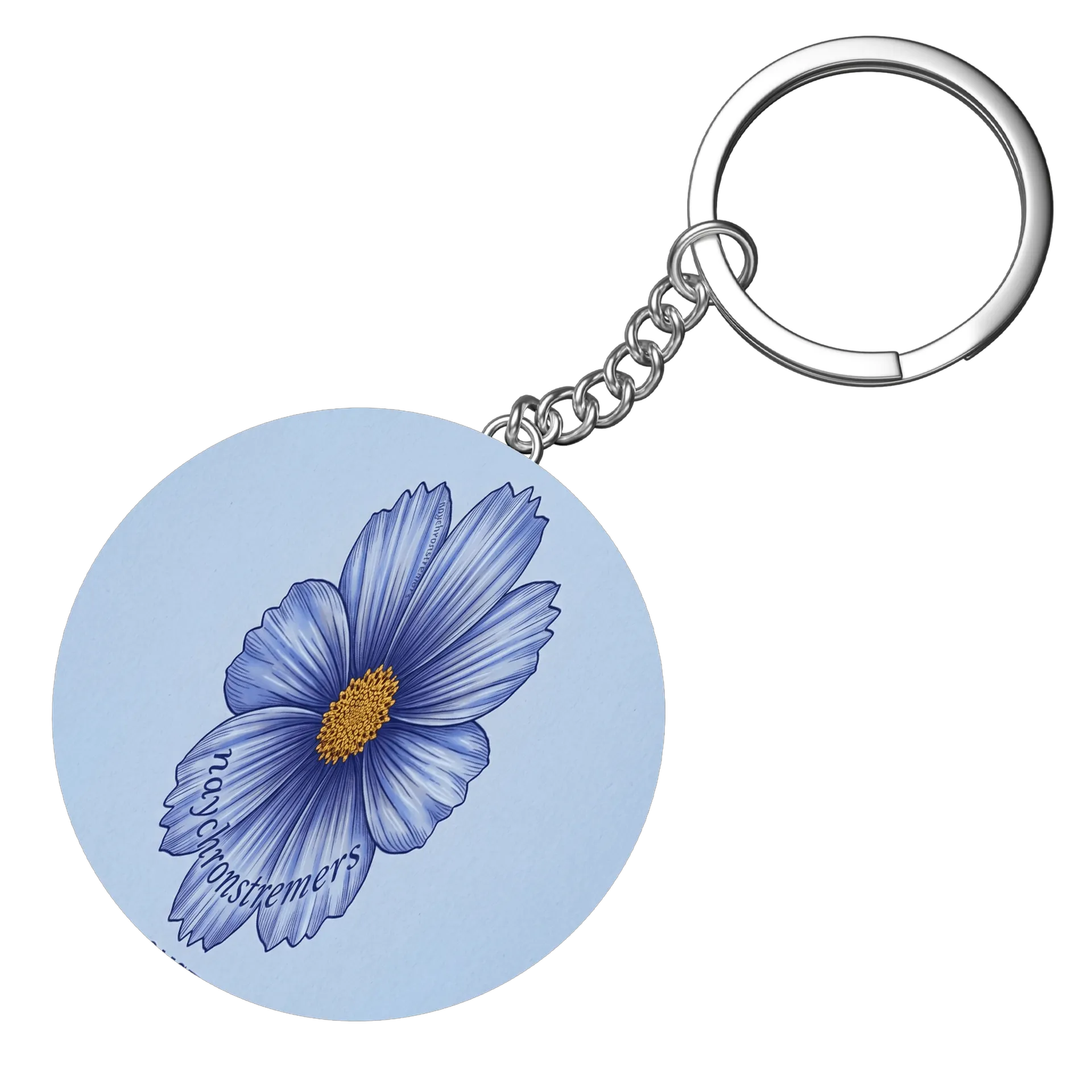 Chaveiro MDF Flor Ilustrada Azul Tipografia Maychronstremer - Imagem 3