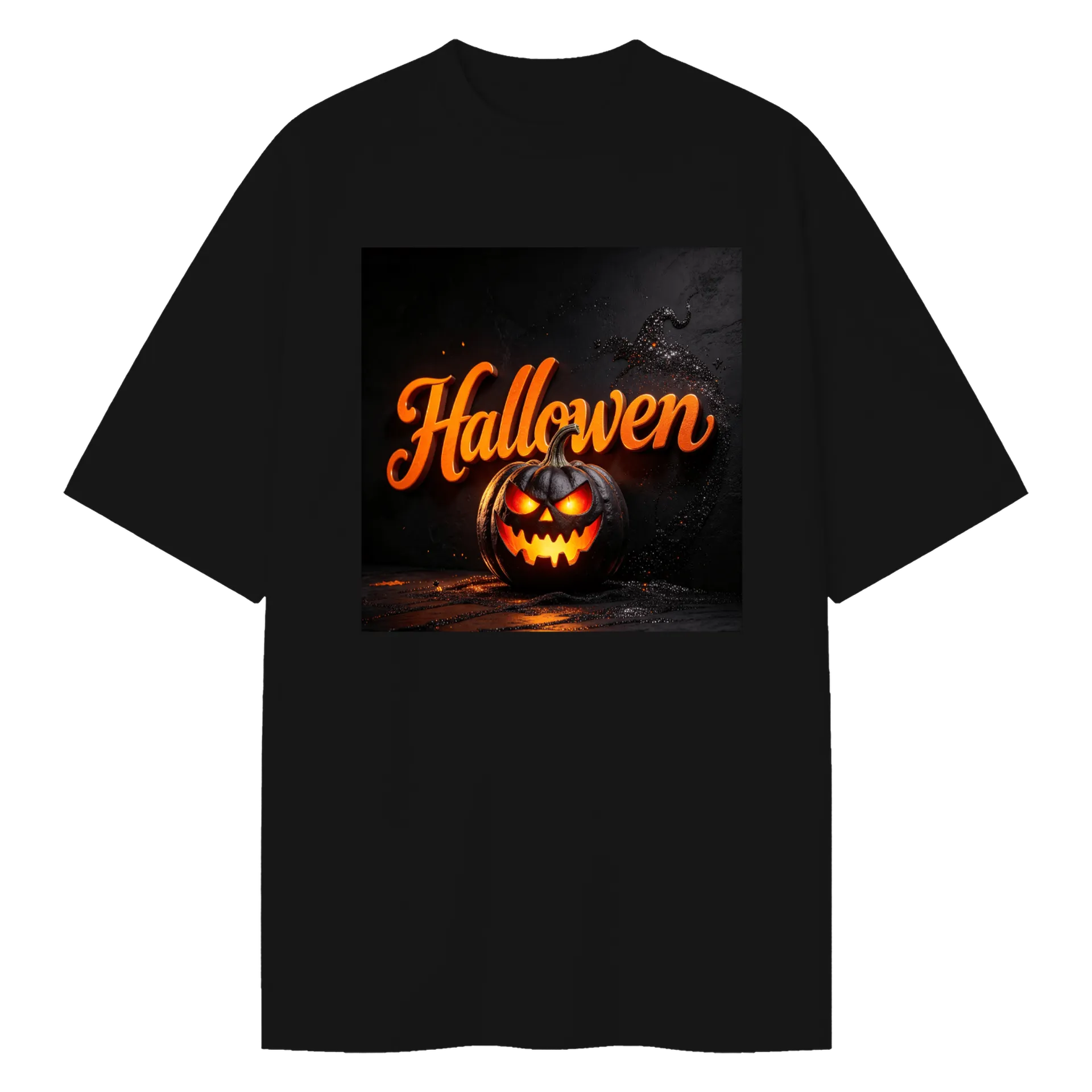 Camiseta Oversized Halloween Abóbora Tipográfica Laranja e - Imagem 1