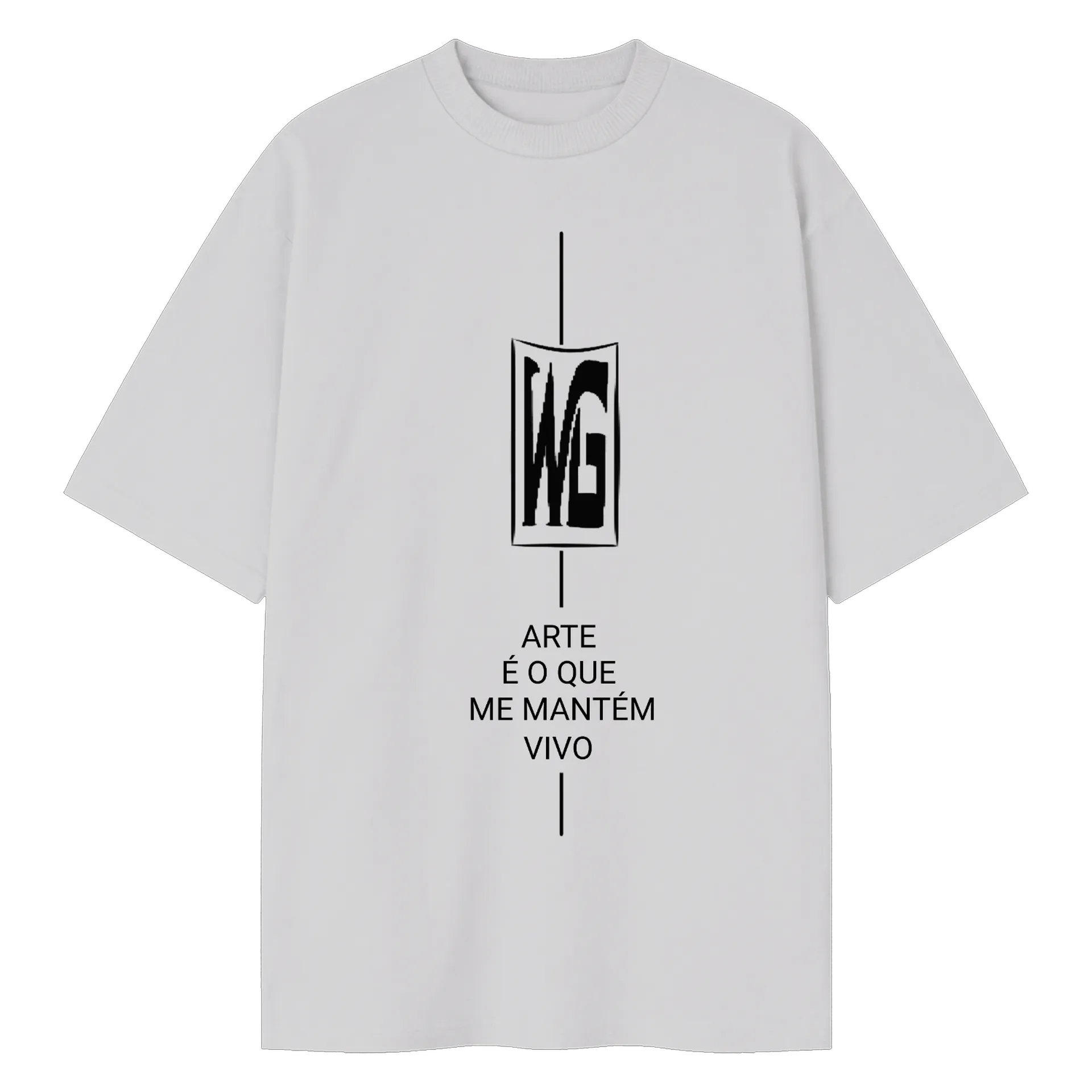 Camiseta Oversized Retrato de Homem Encapuzado em Preto e de WG ARTE É O QUE ME MANTÉM VIVO  — imagem 1 de 6