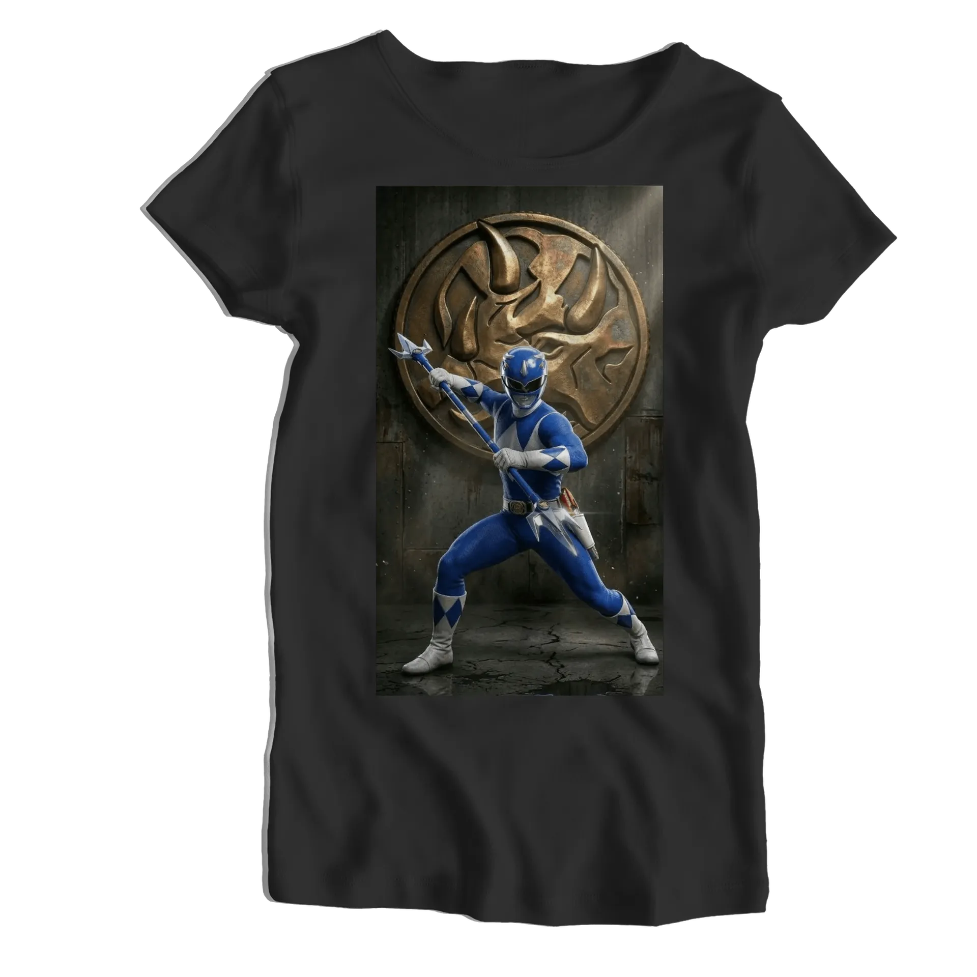 Camiseta Babylook Ranger Azul Capacete e Tridente 100% - Imagem 1