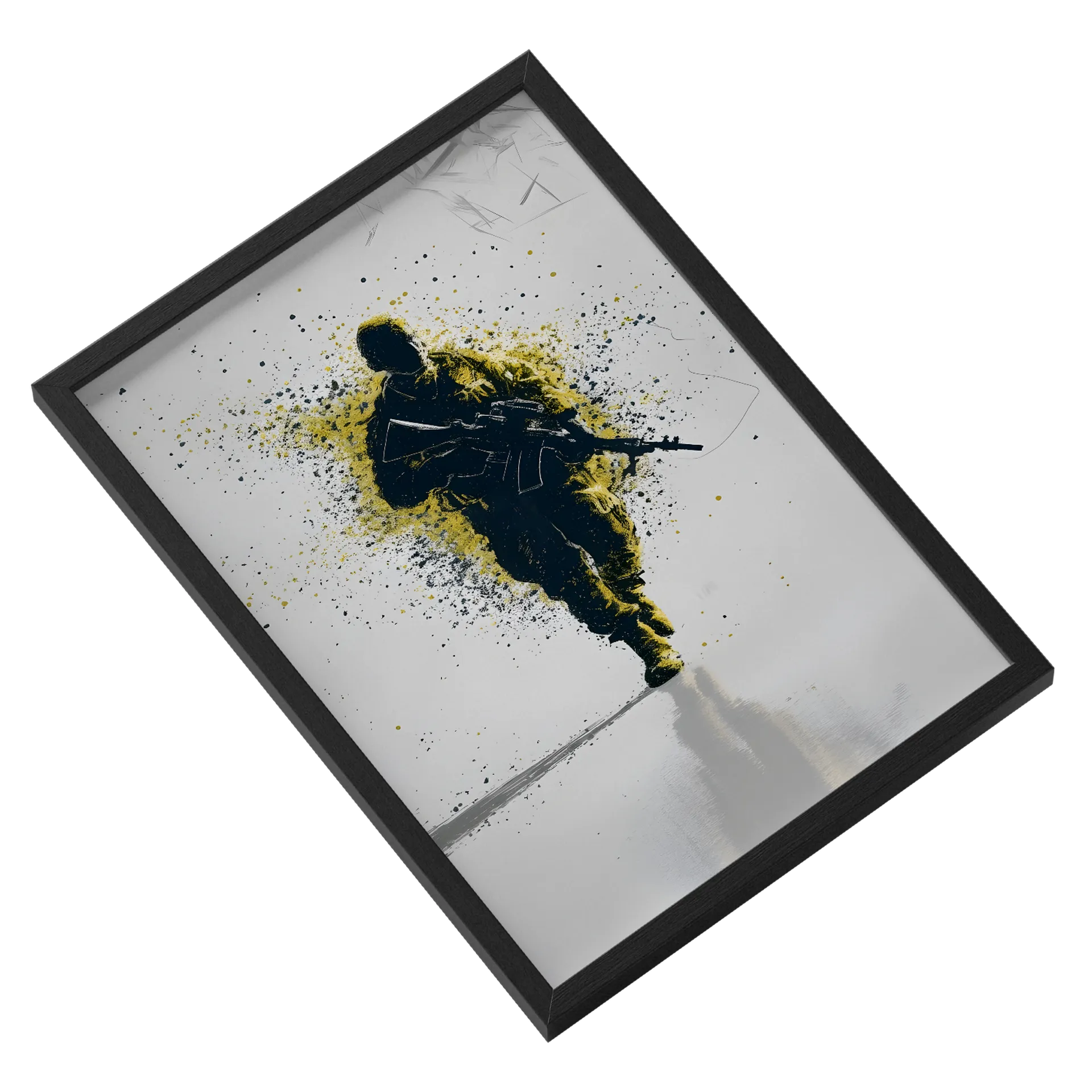 Quadro Soldado Armado Arte Abstrata Preto e Amarelo A3 de D'ZARMY TACTICAL COMBAT WEAR  — imagem 2 de 3