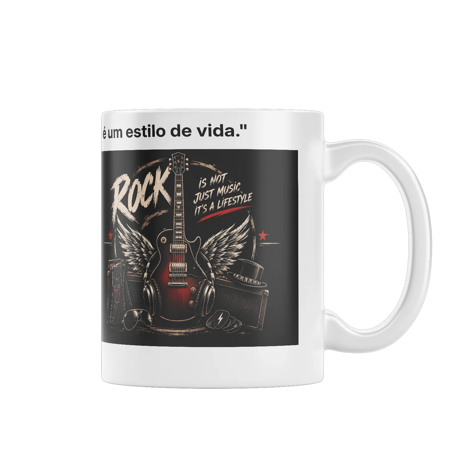 Caneca Guitarra Alada Estampa Rock Vintage 325ml - Imagem 1
