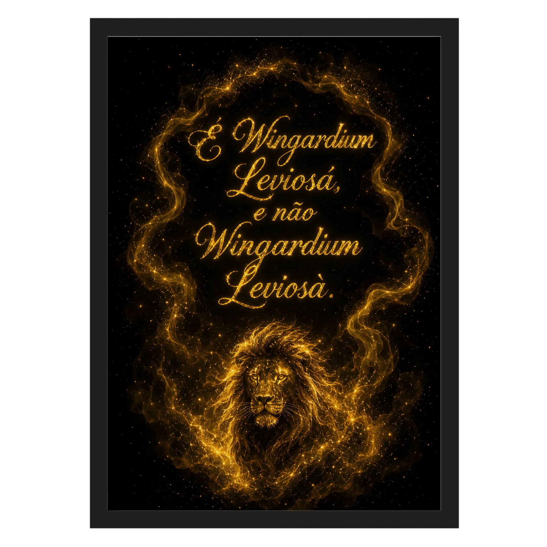 Quadro Letras Douradas Leveza e Leões A3 Com Vidro - Imagem 1
