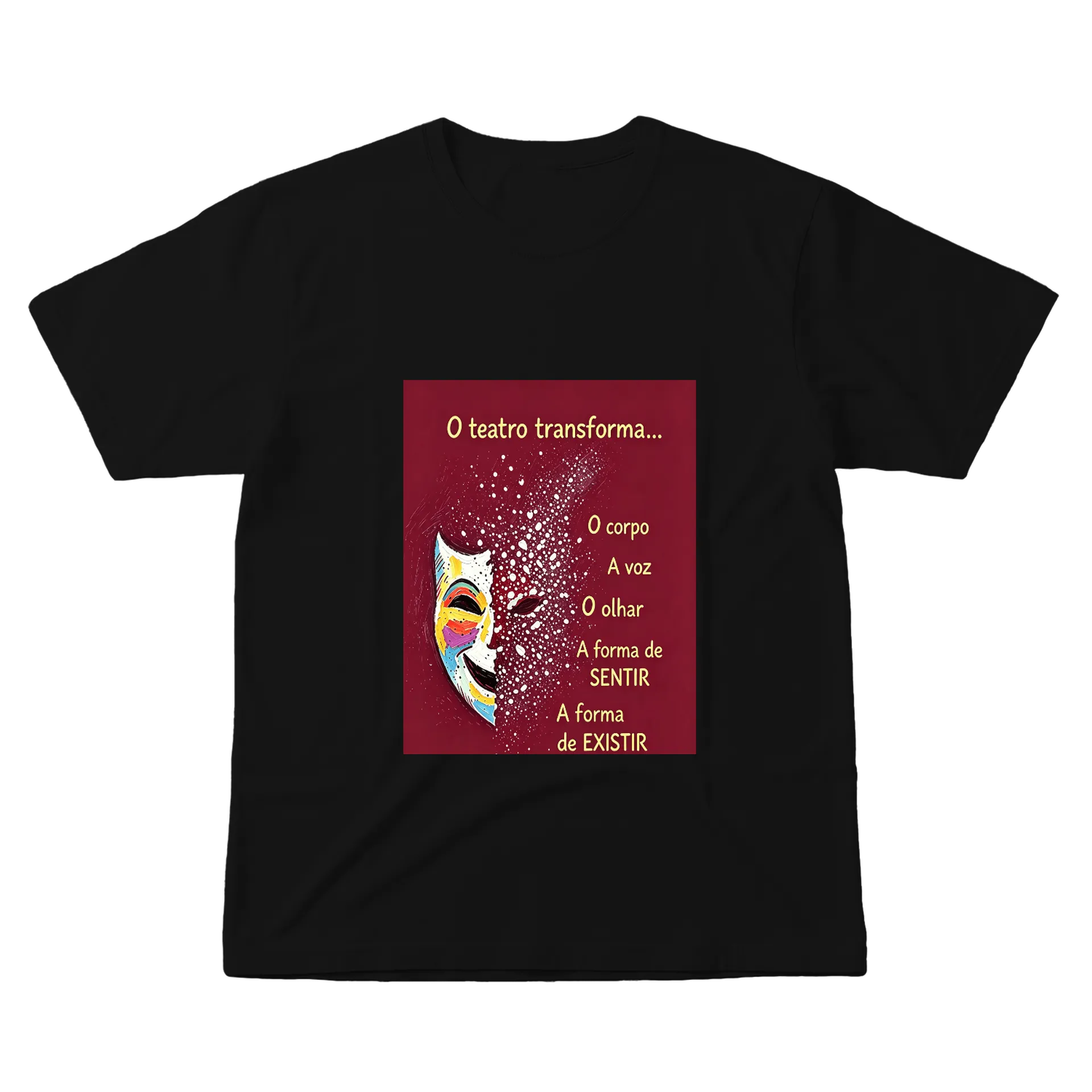 Camiseta Estampa Máscara Artística 100% Algodão - Imagem 1