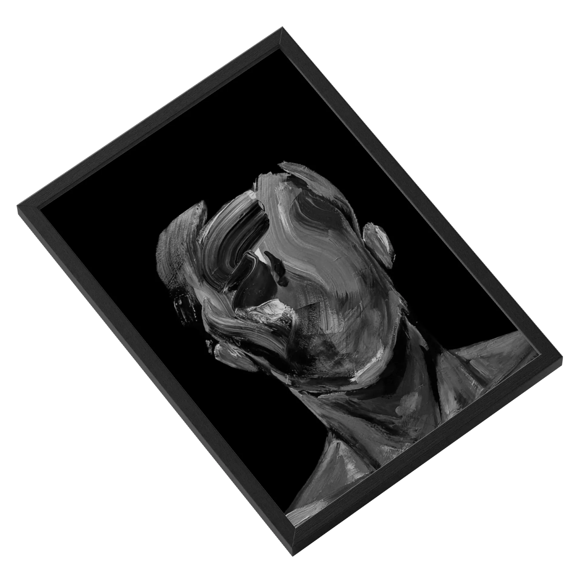 Quadro Rosto Abstrato Pintura Escala Cinza A3 de STARS