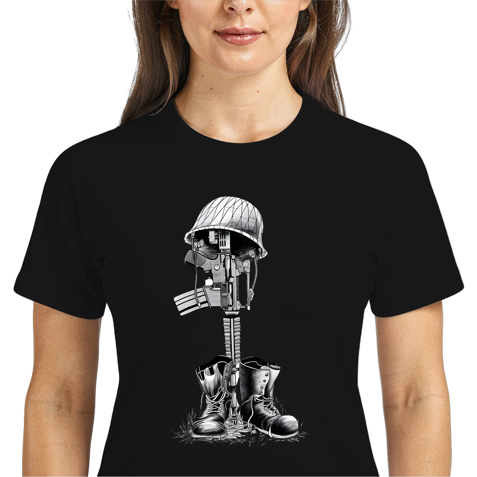 Camiseta Dry Fit Capacete e Botas de Soldado Monocromática - Imagem 3