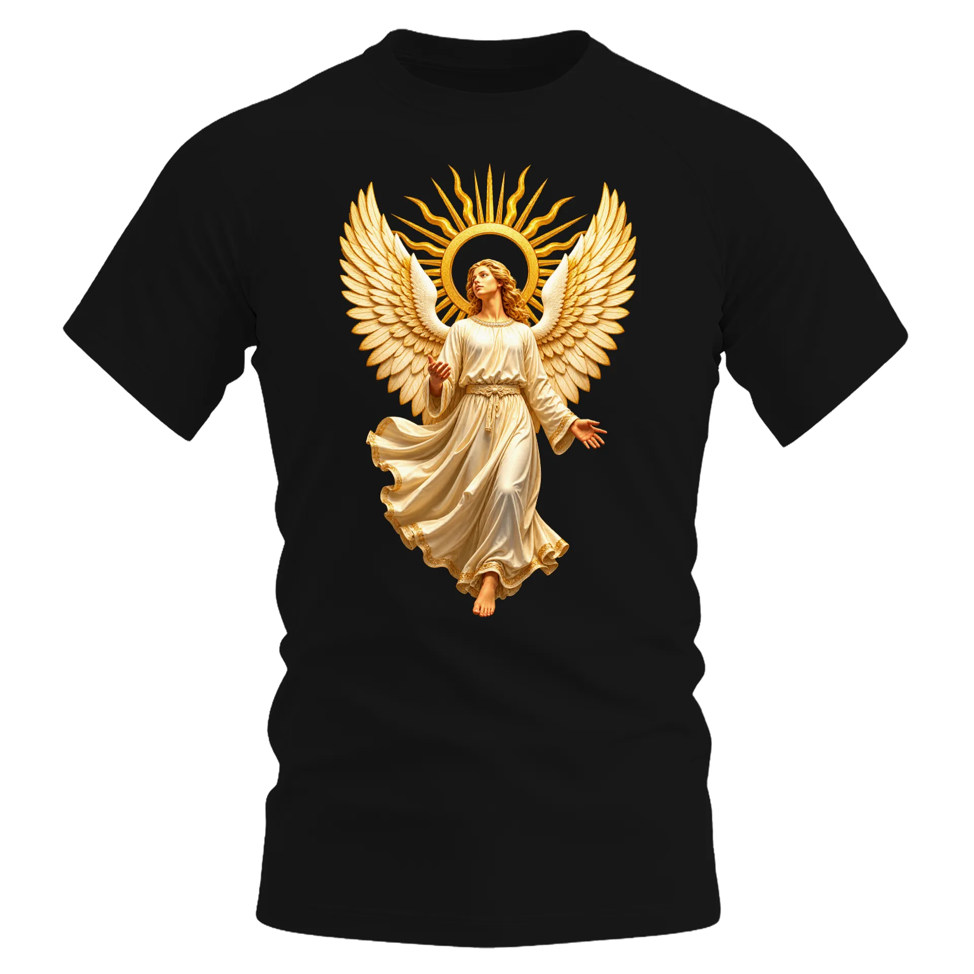 Camiseta Dry Fit Anjo Alado com Auréola Dourada Poliéster - Imagem 1