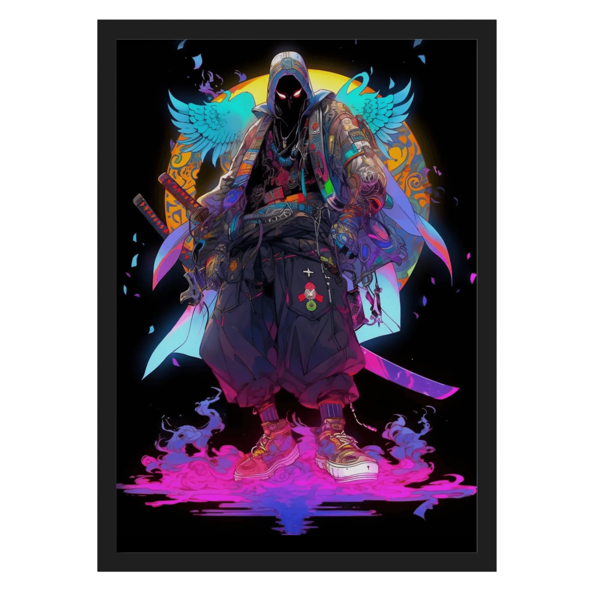 Quadro Estilo Samurai Colorido A3 MDF e Vidro - Imagem 1