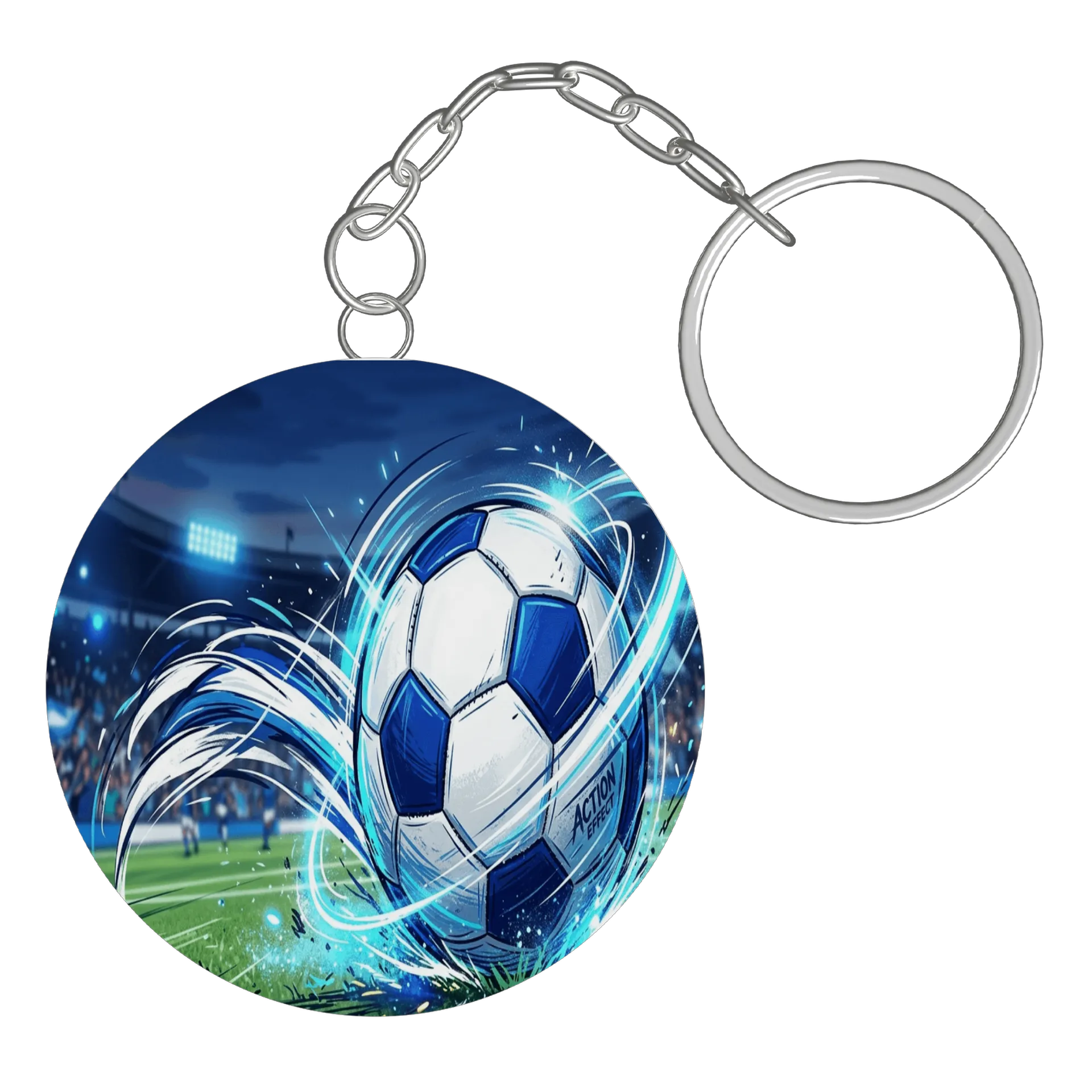 Chaveiro MDF Bola de Futebol em Estilo Ilustrado Azul e - Imagem 2