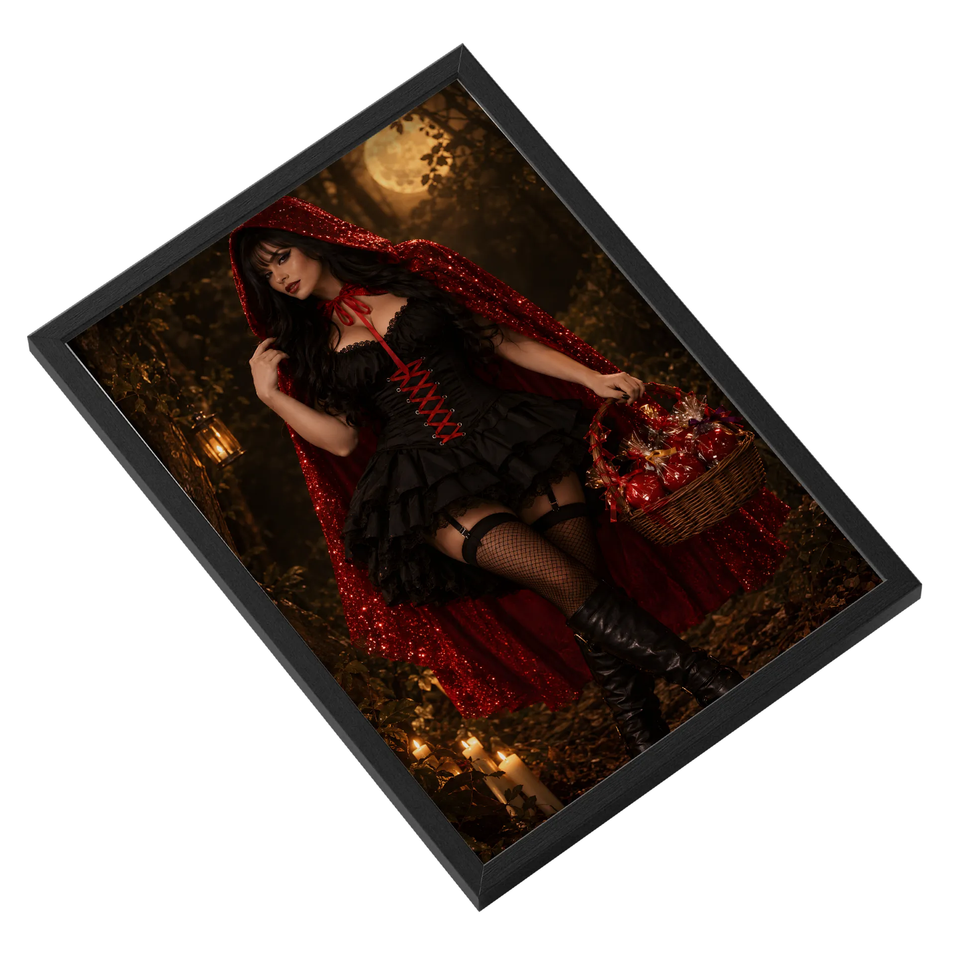 Quadro Chapeuzinho Vermelho Capa Vermelha A3 com Vidro - Imagem 2