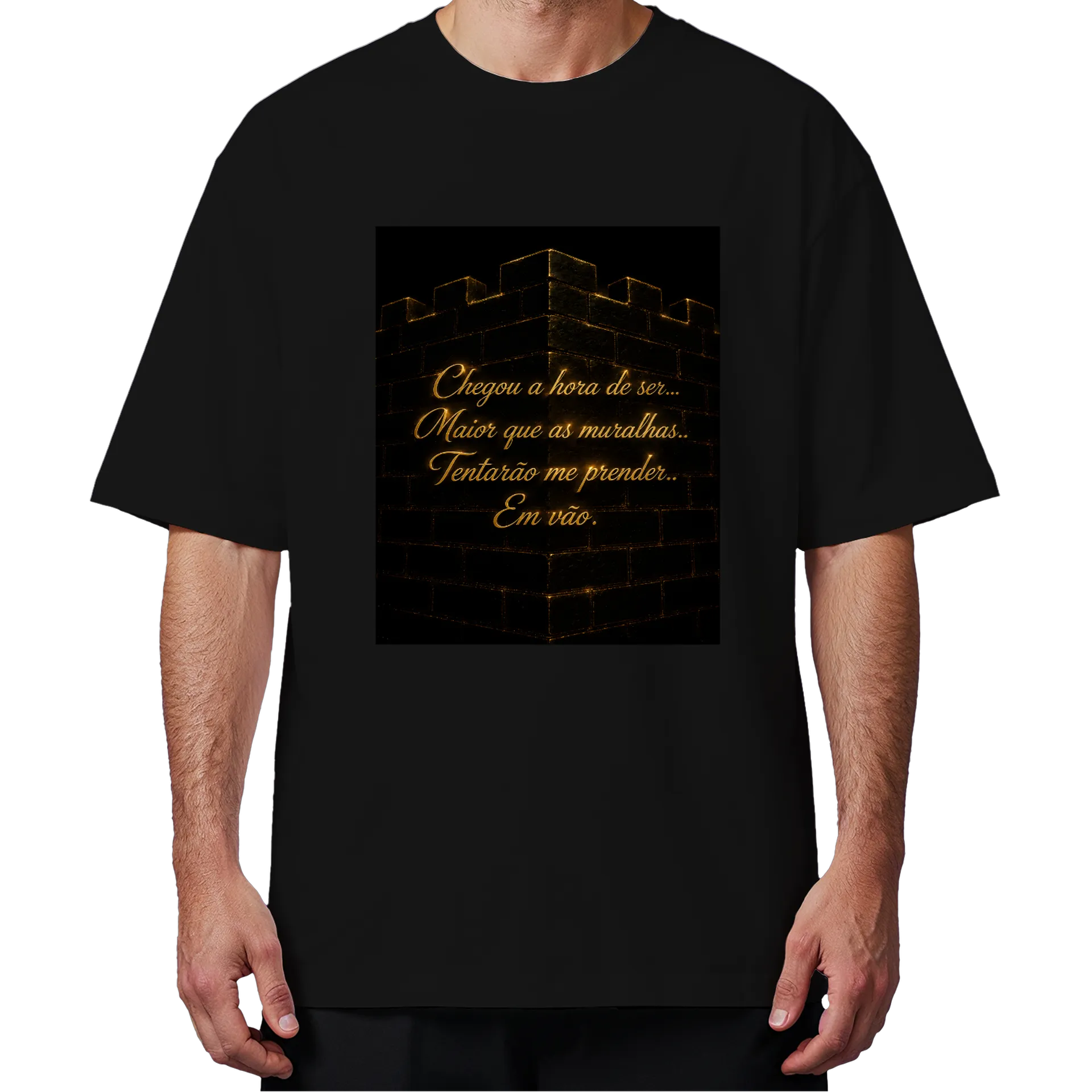 Camiseta Oversized Estampa Frases Bronze em Relevo Preto - Imagem 4