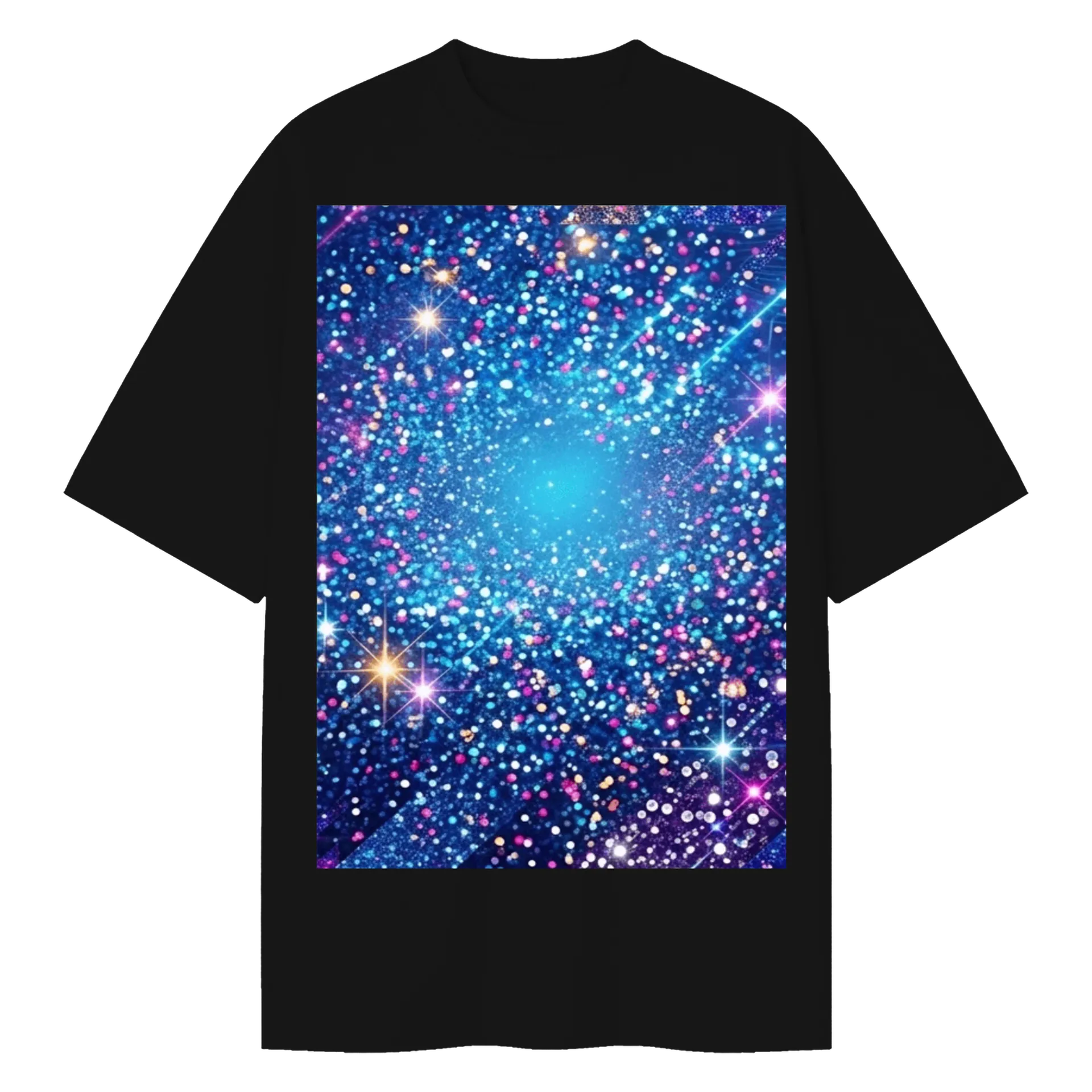 Camiseta Oversized Estampa Galáxia Estrelas Coloridas 50% - Imagem 1